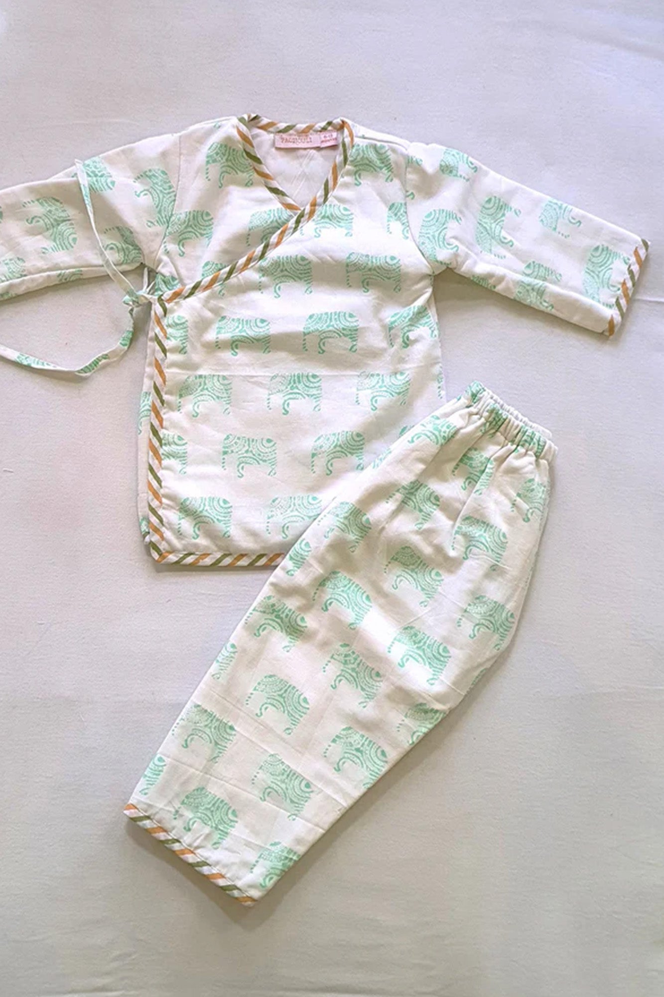 Angarakha Top With Pajama Elephant Green