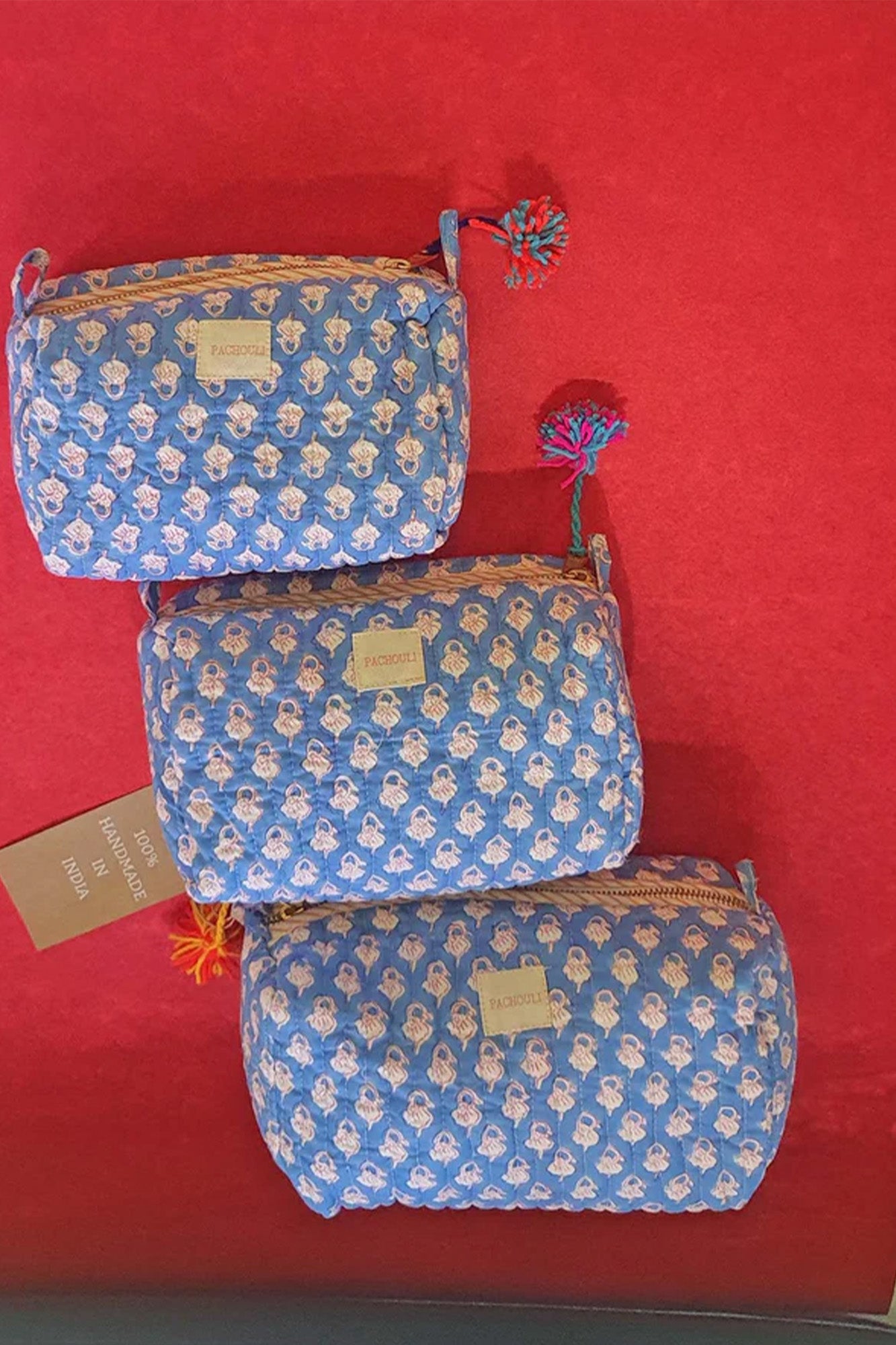 Travel Pouch Set of 3 Blue Booti