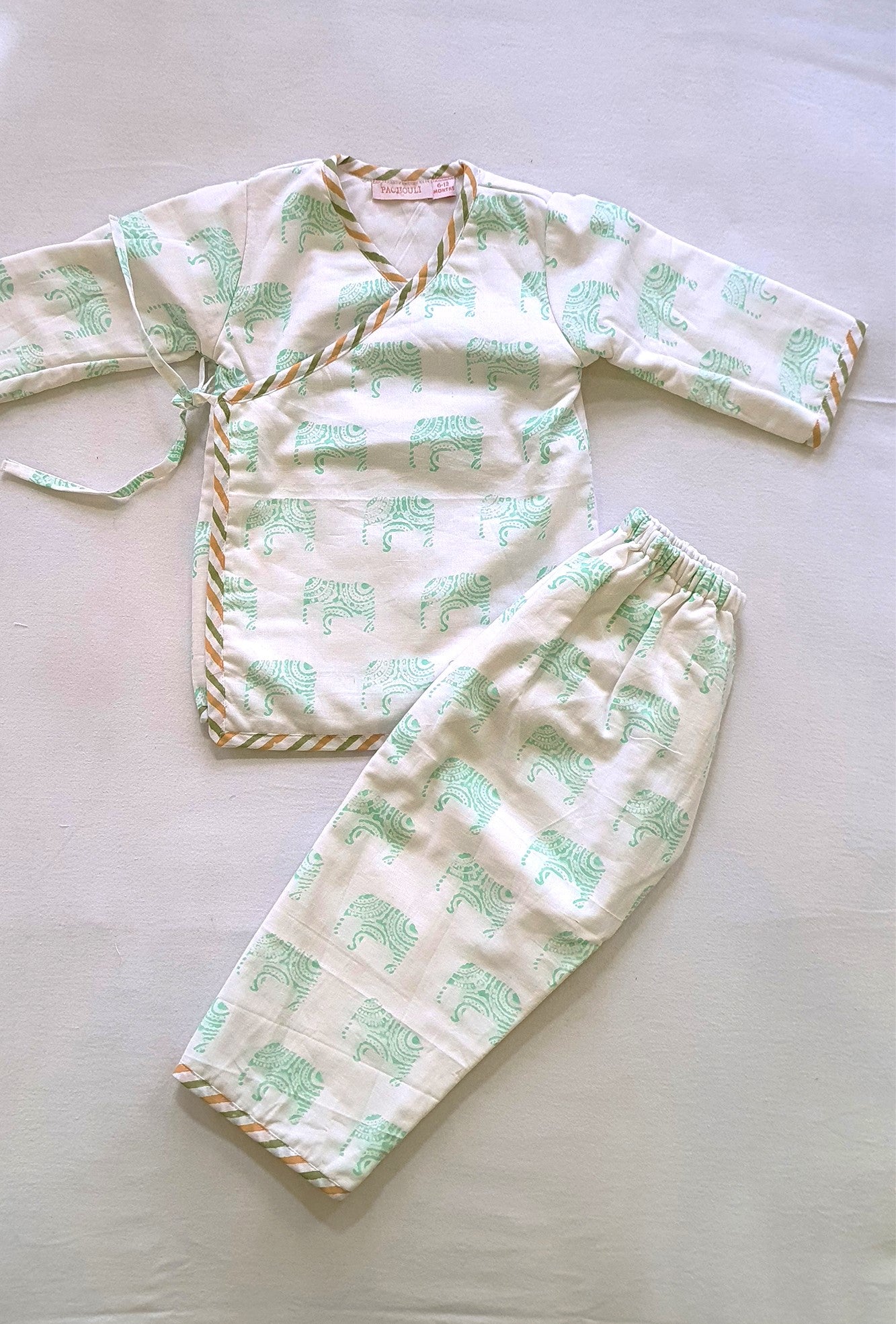 Angarakha Top With Pajama Elephant Green