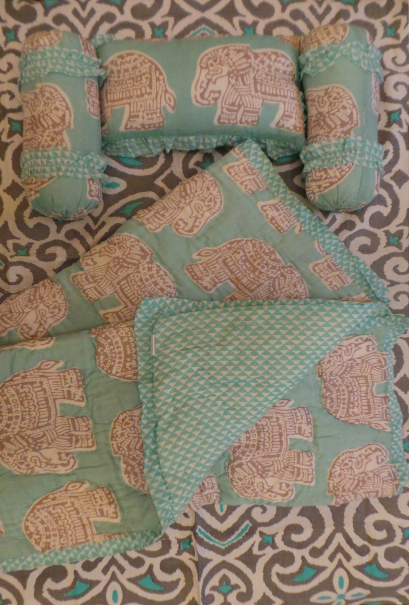 Baby Bed Set Jumbo Elephant Aqua