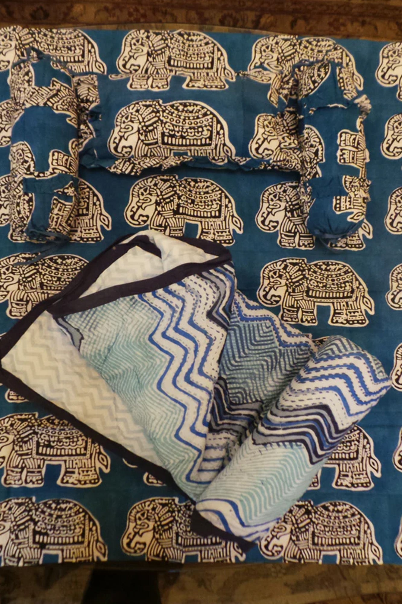 Baby Bed Set Blue Jumbo Elephant