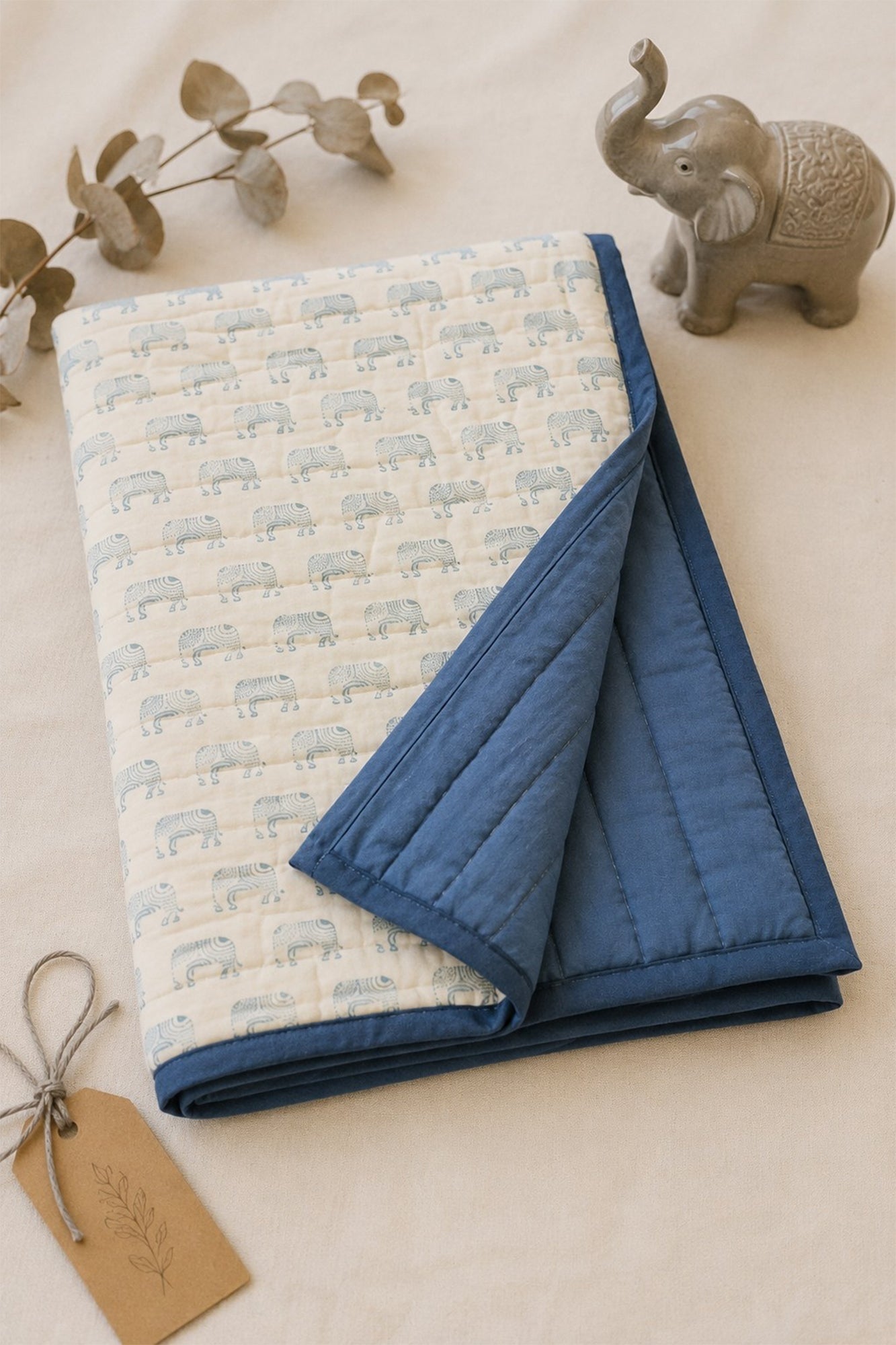 Blue Jumbo Elephant Baby Quilt