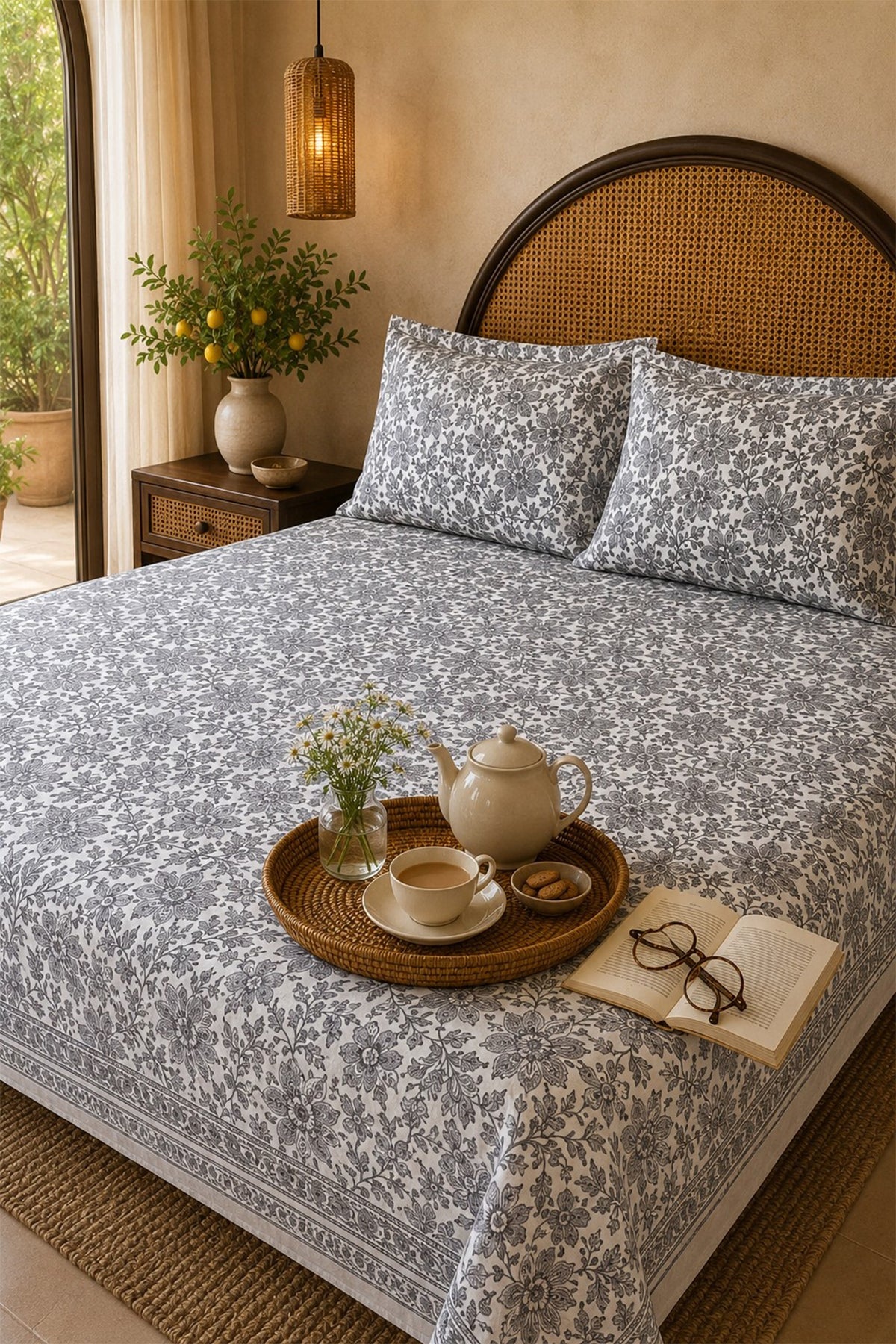 Elegant Grey Bed Sheet With Pillow
