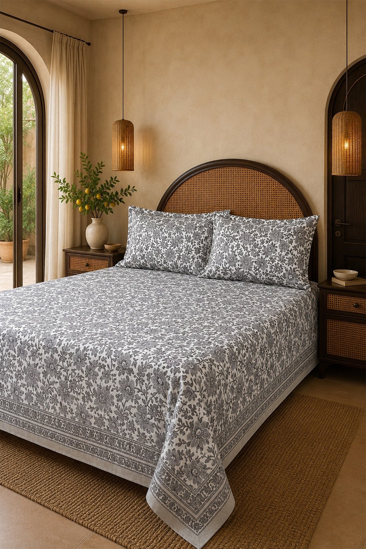 Elegant Grey Bed Sheet With Pillow
