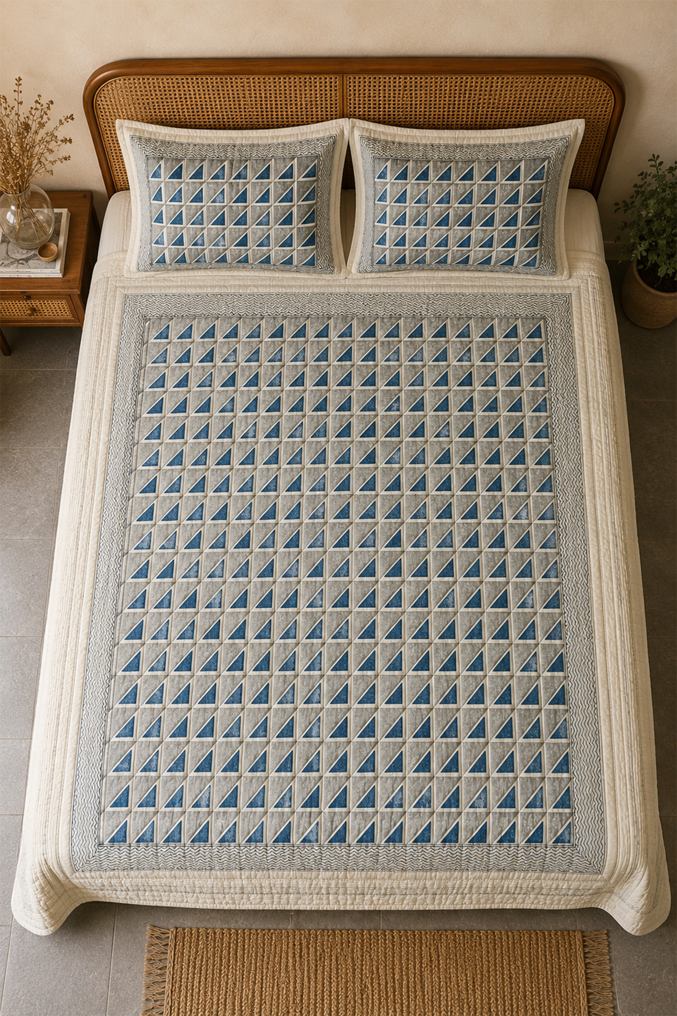 Triangle Geometrics Bed Cover With 2 Pillow Covers