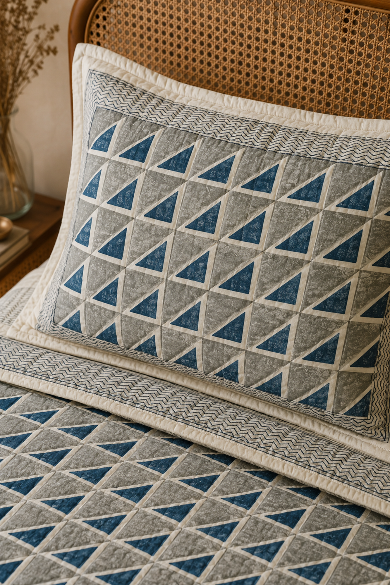 Triangle Geometrics Bed Cover With 2 Pillow Covers