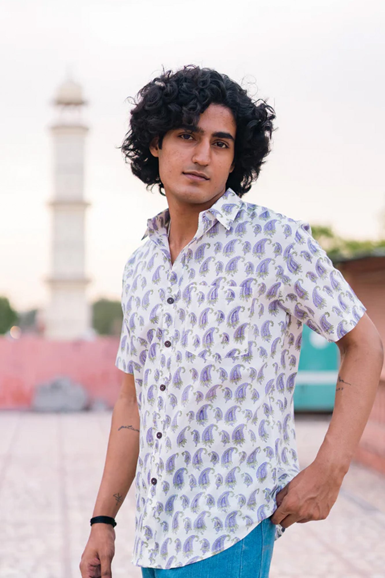 Lavender Bloom Half Sleeve Shirt