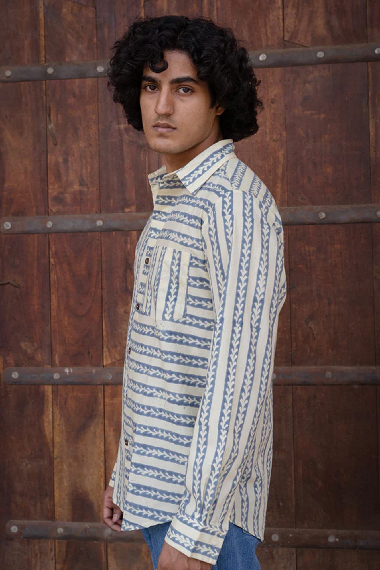 Indigo Leaves Mix Full Sleeve Shirt
