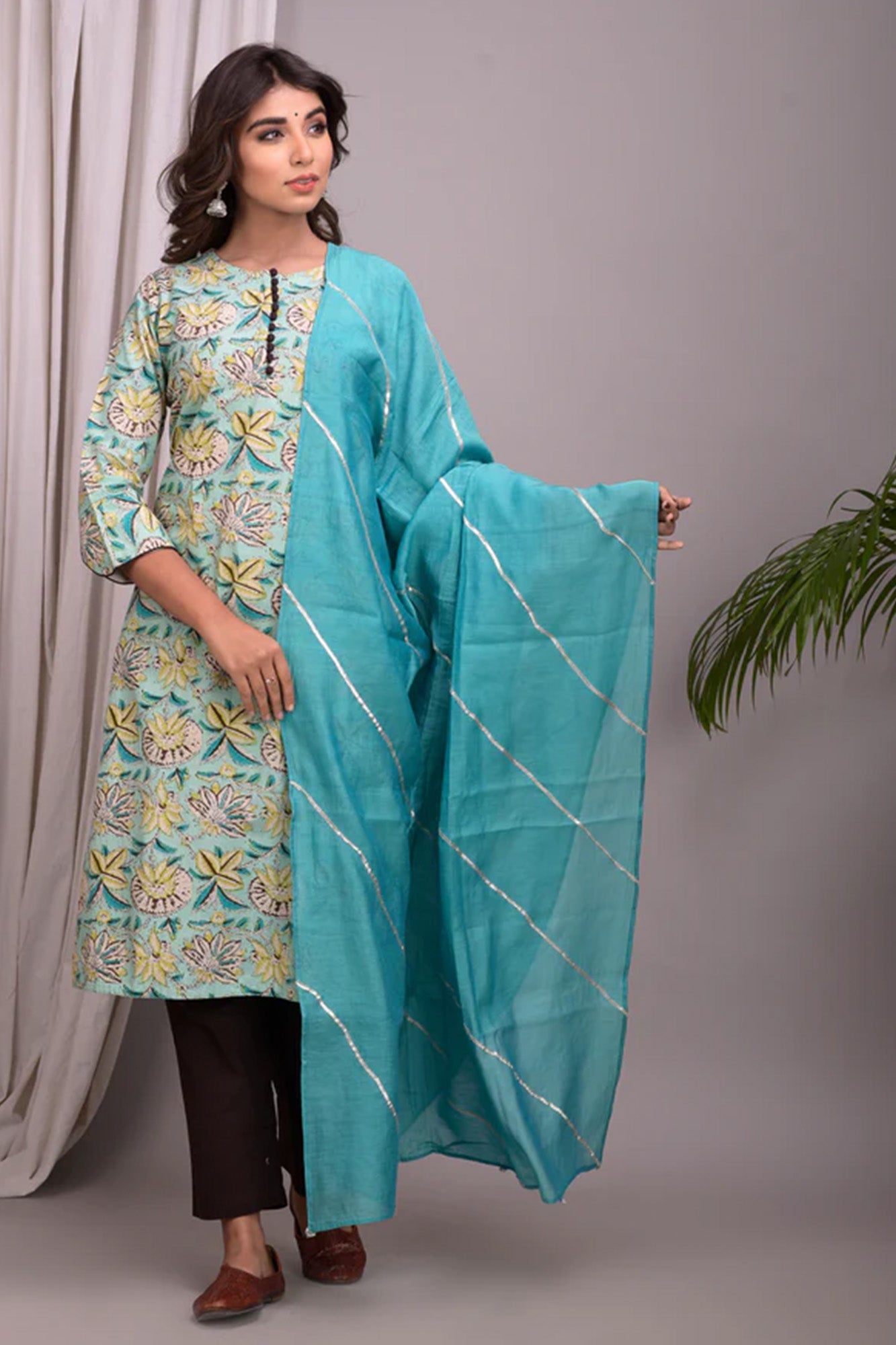 Women Teal Floral 3 PC Suit Set