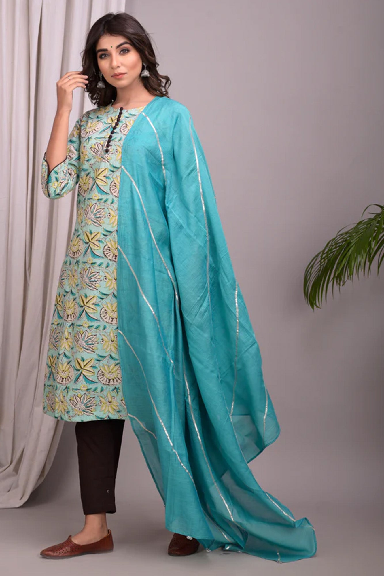 Women Teal Floral 3 PC Suit Set