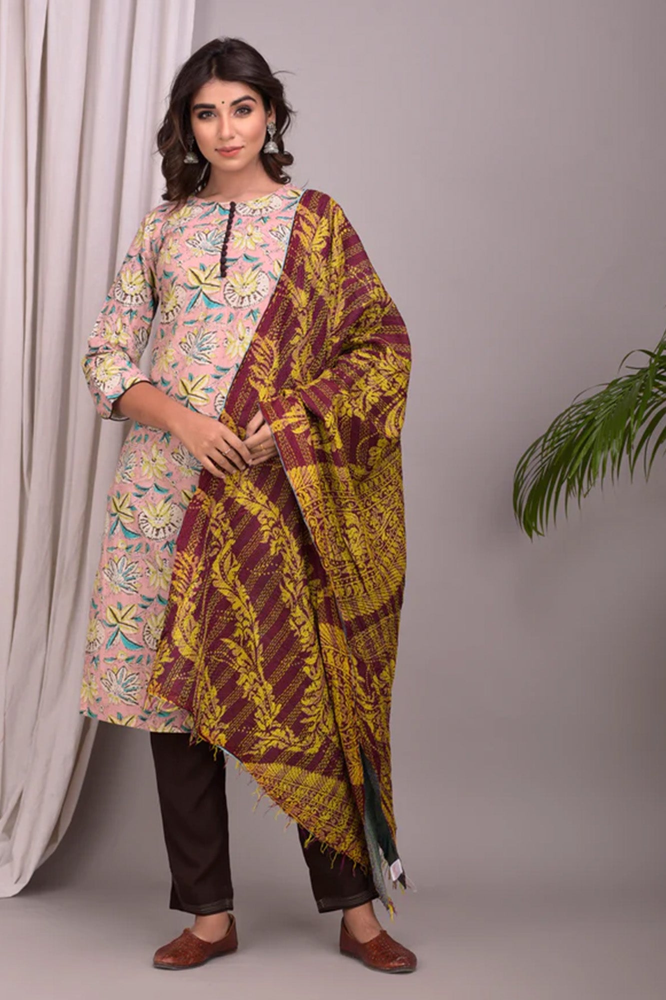 Women Peach Floral 3 PC Suit Set