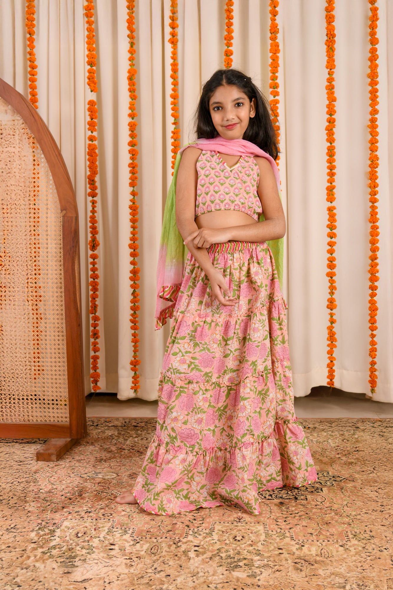 Rosy Pink Loom Tier Lehenga Set
