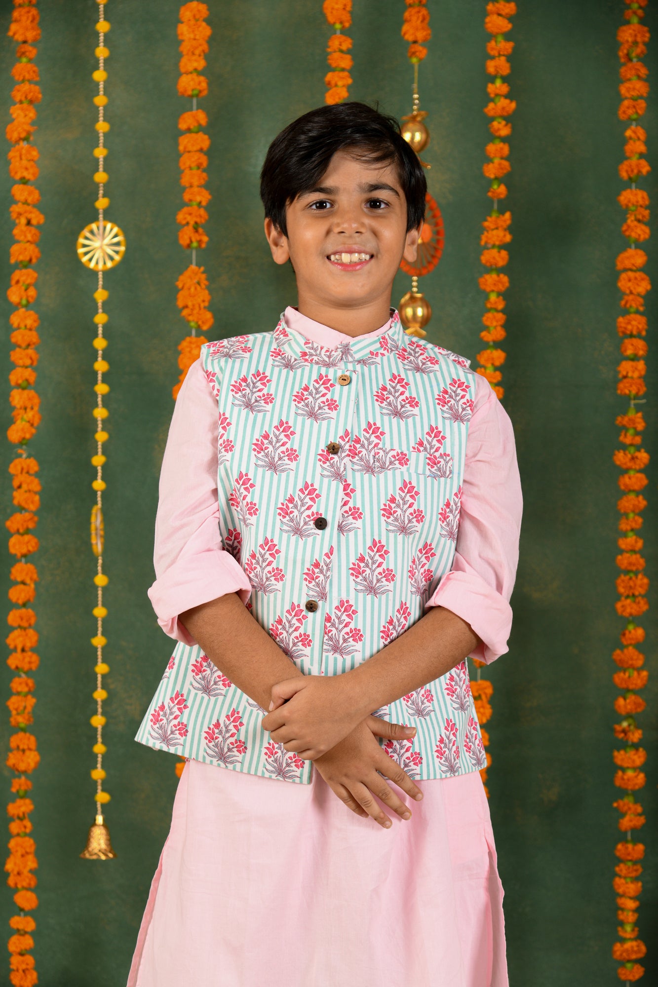 Bloomie Stripes Jacket & Rose Glow Kurta Set