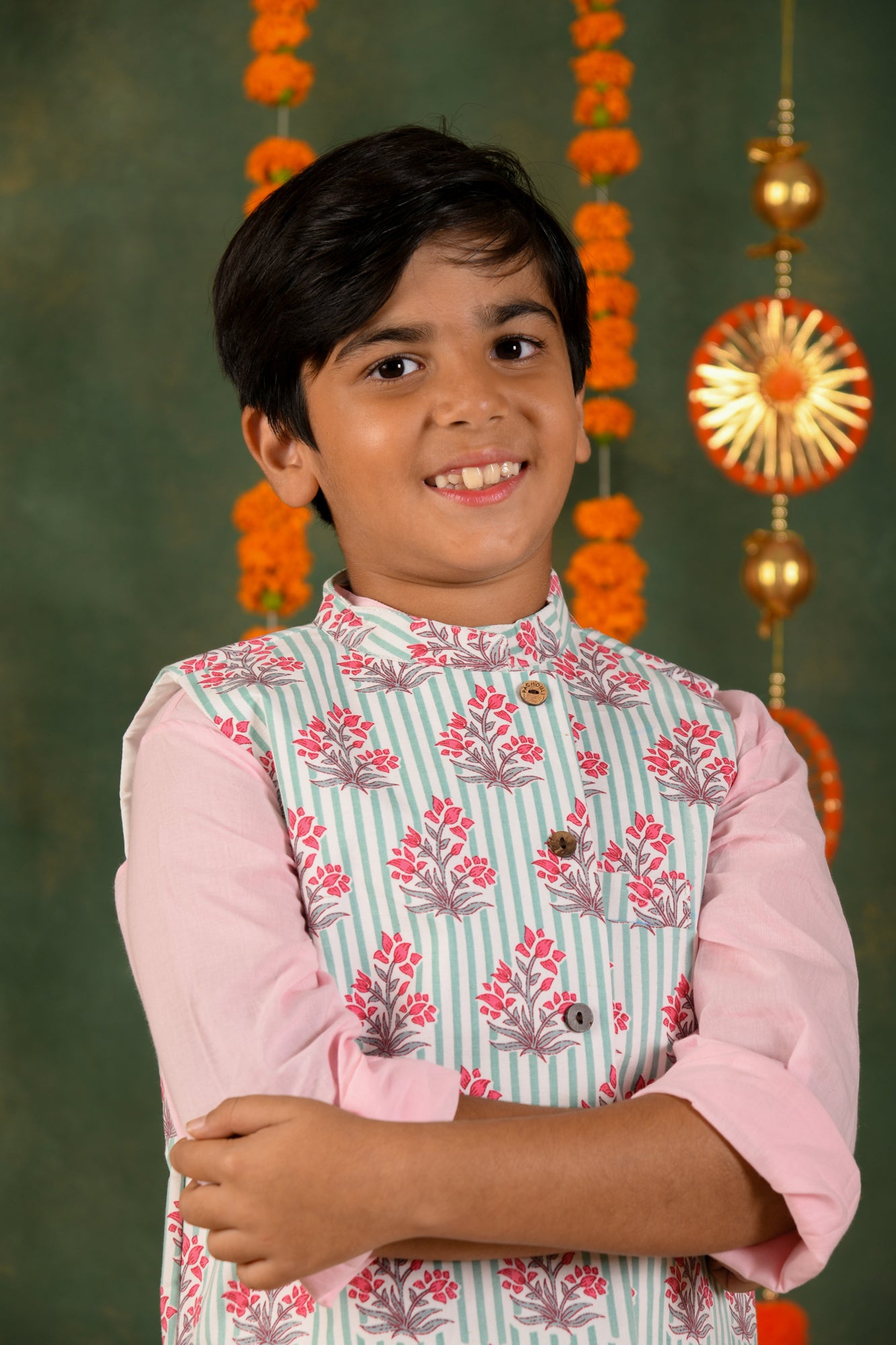 Bloomie Stripes Jacket & Rose Glow Kurta Set