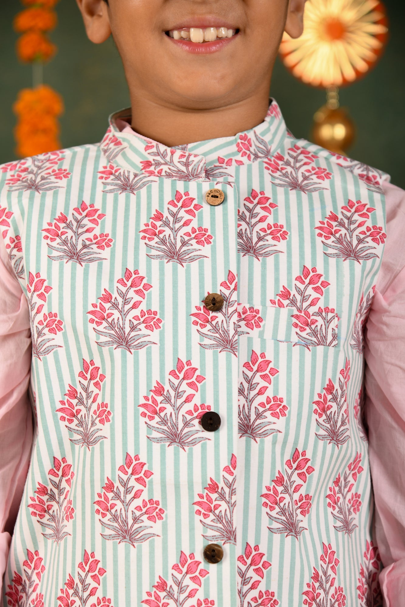Bloomie Stripes Jacket & Rose Glow Kurta Set
