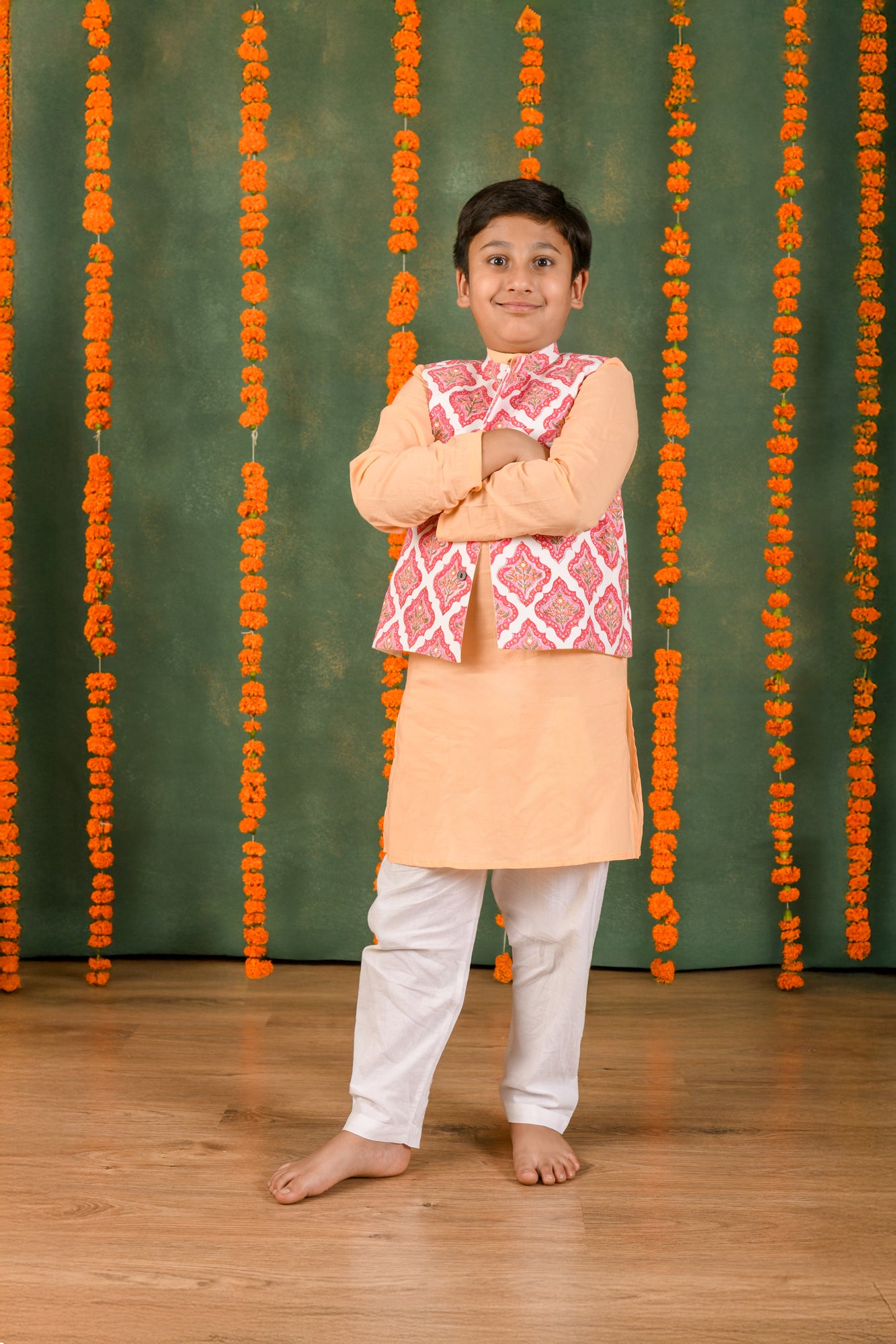 Flora Charm Jacket & Peach Aura Kurta Set