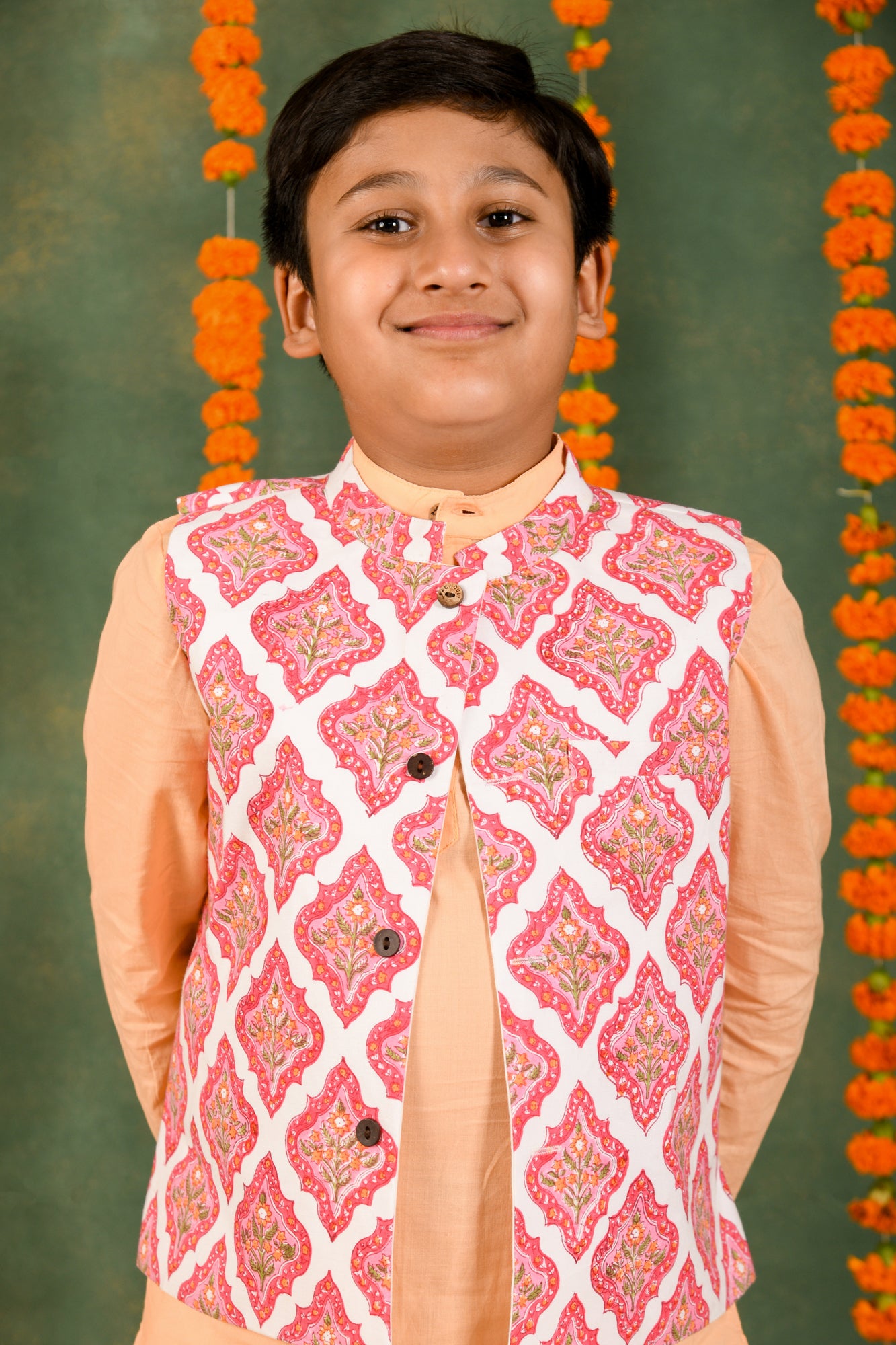 Flora Charm Jacket & Peach Aura Kurta Set