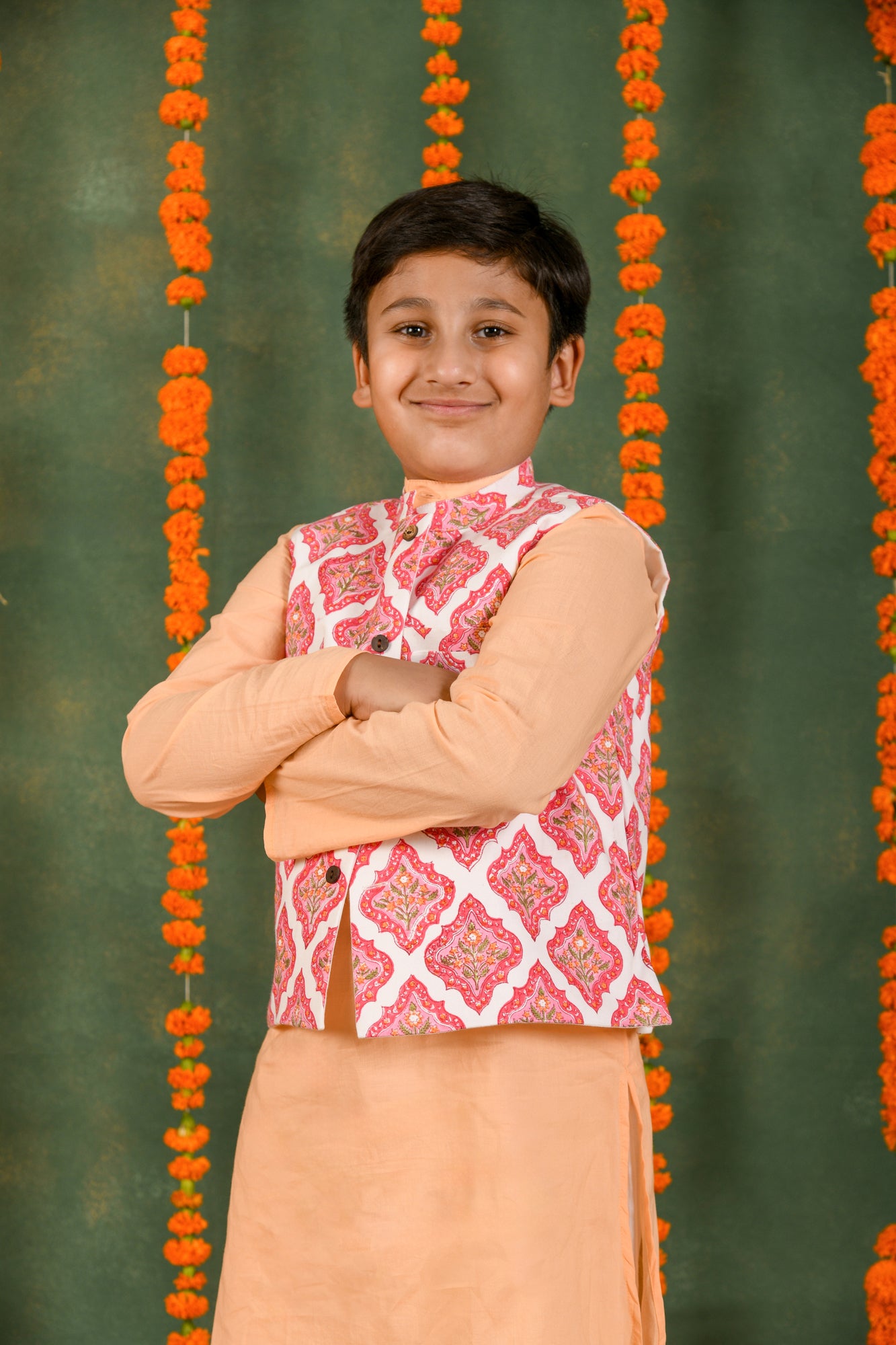 Flora Charm Jacket & Peach Aura Kurta Set