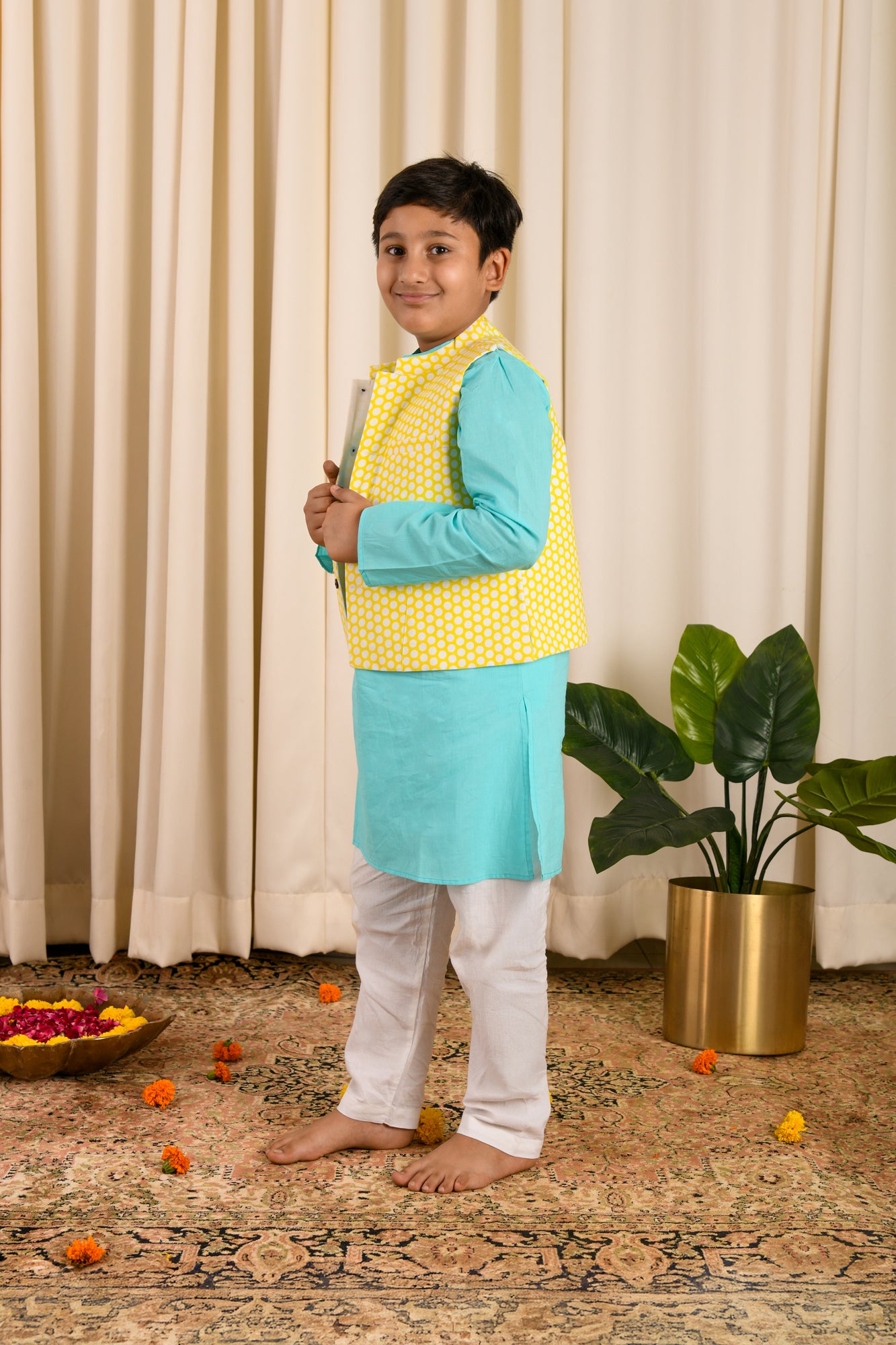 Sunny Dots Jacket & Aqua Glow Kurta Set