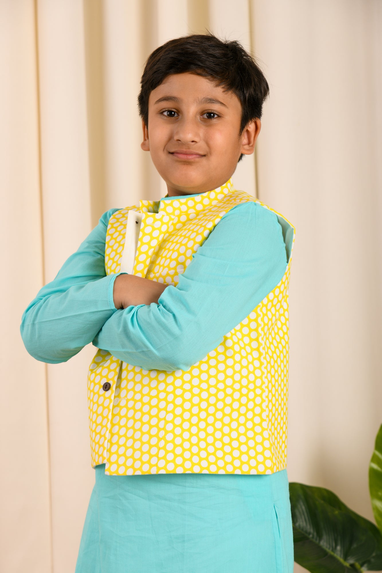 Sunny Dots Jacket & Aqua Glow Kurta Set
