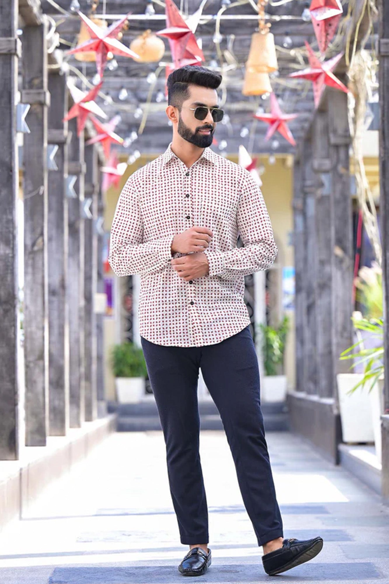 Shirt Full Sleeve Mens Harlequin Rust