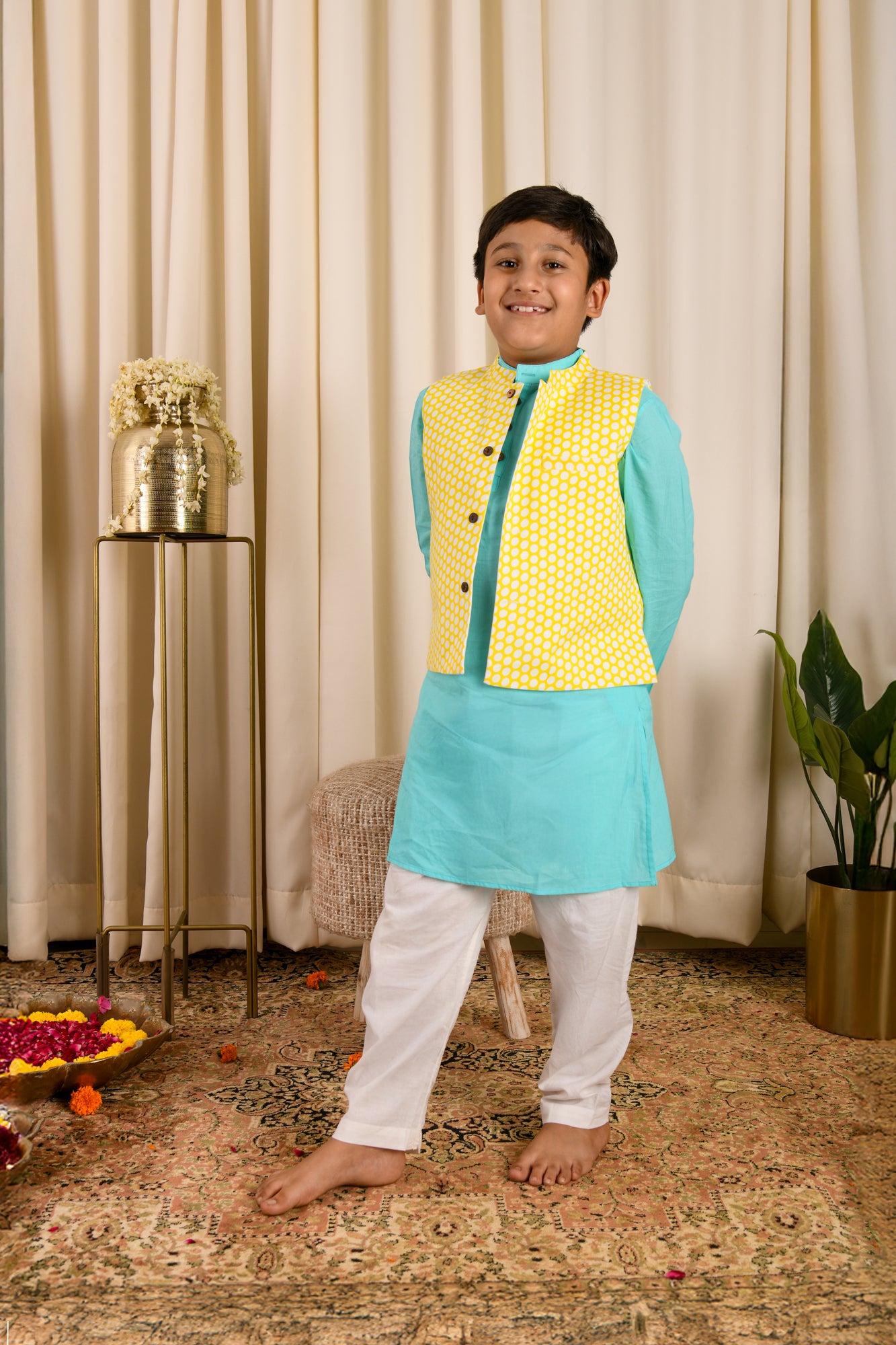 Sunny Dots Jacket & Aqua Glow Kurta Set