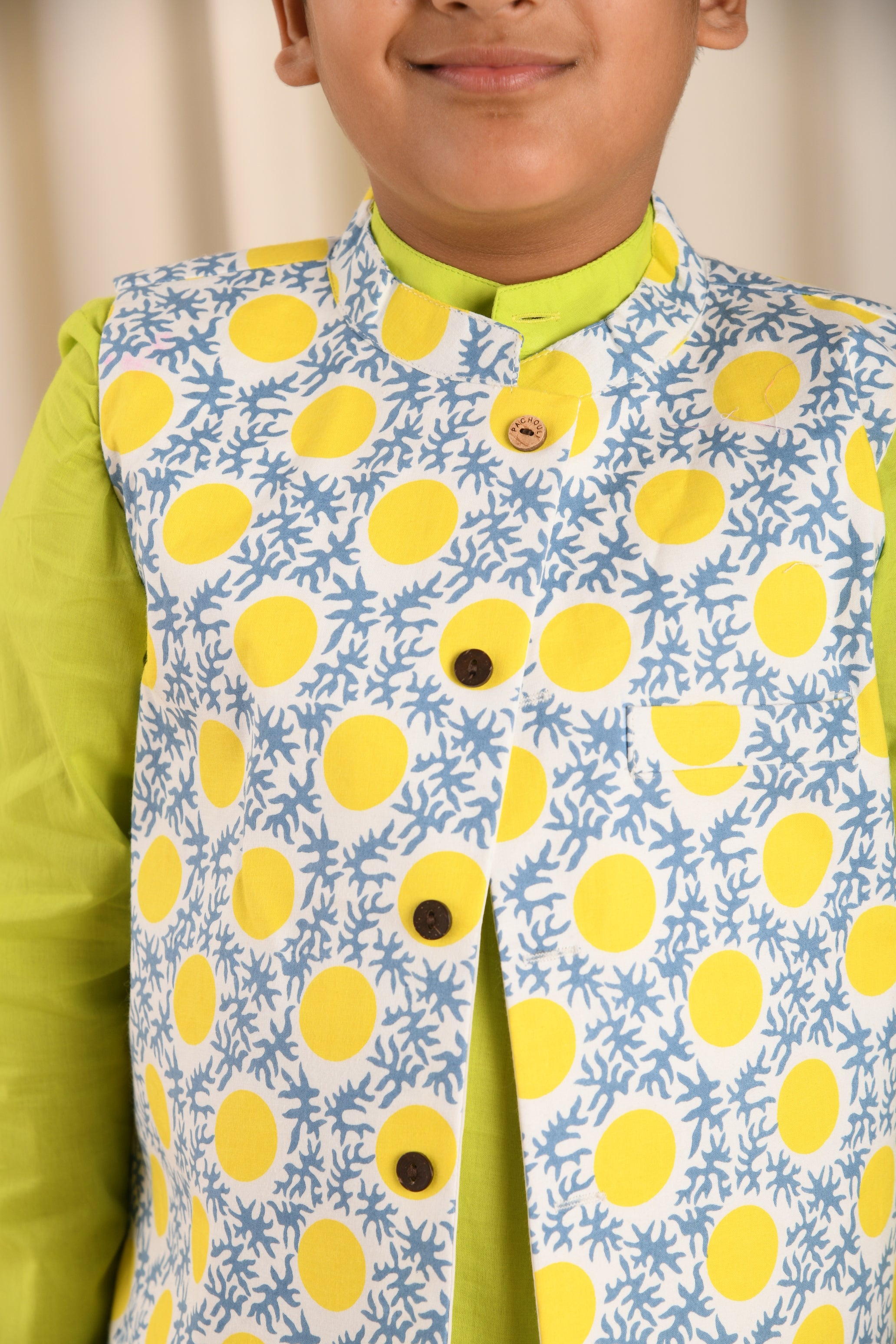 Sun Coral Jacket & Neon Mist Kurta Set