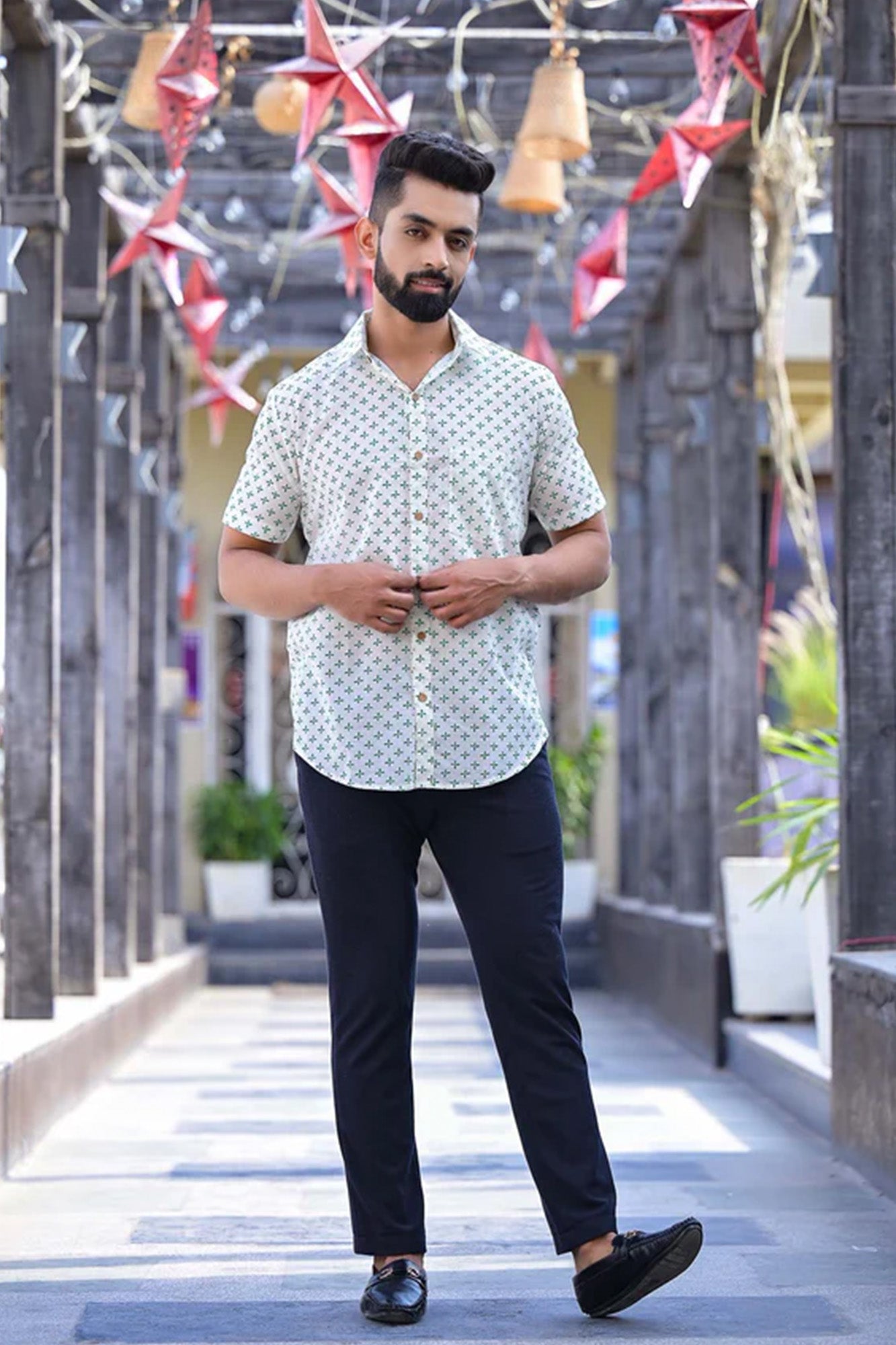 Shirt Half Sleeve Mens Mosaic Tile Green