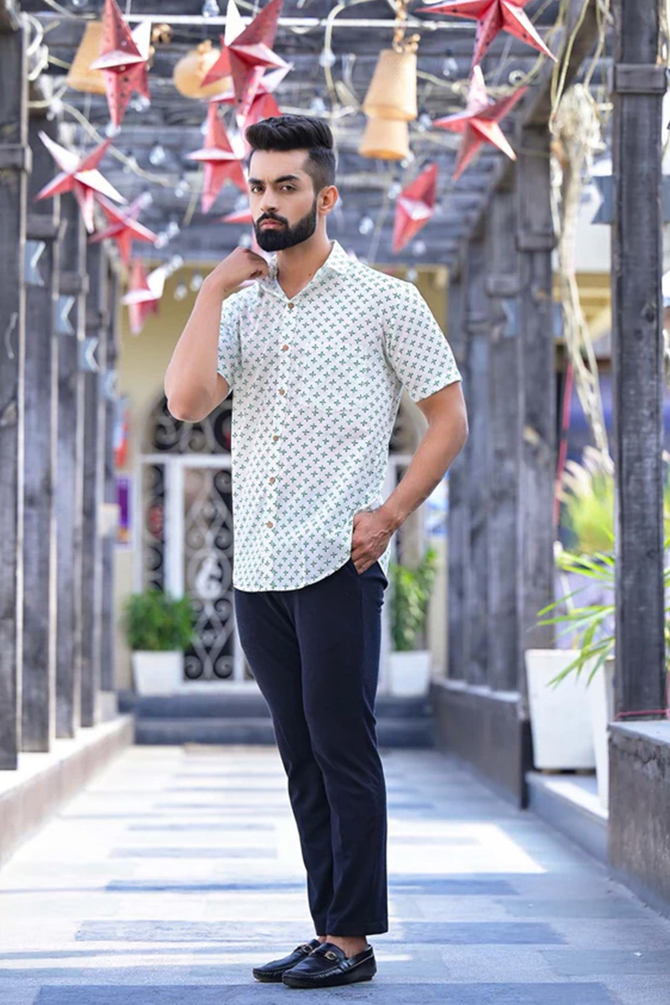 Shirt Half Sleeve Mens Mosaic Tile Green