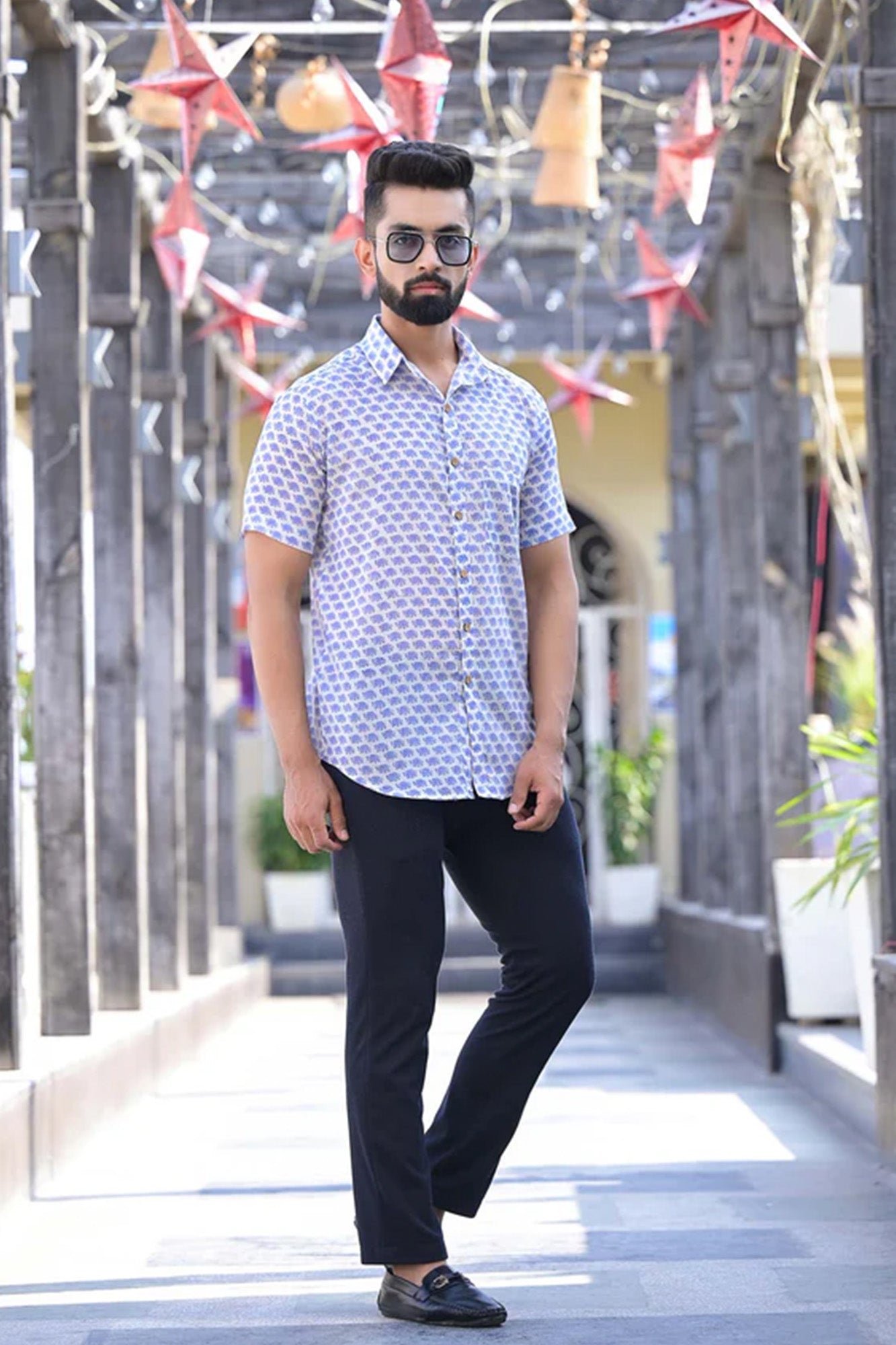 Shirt Half Sleeve Mens Flint Blue