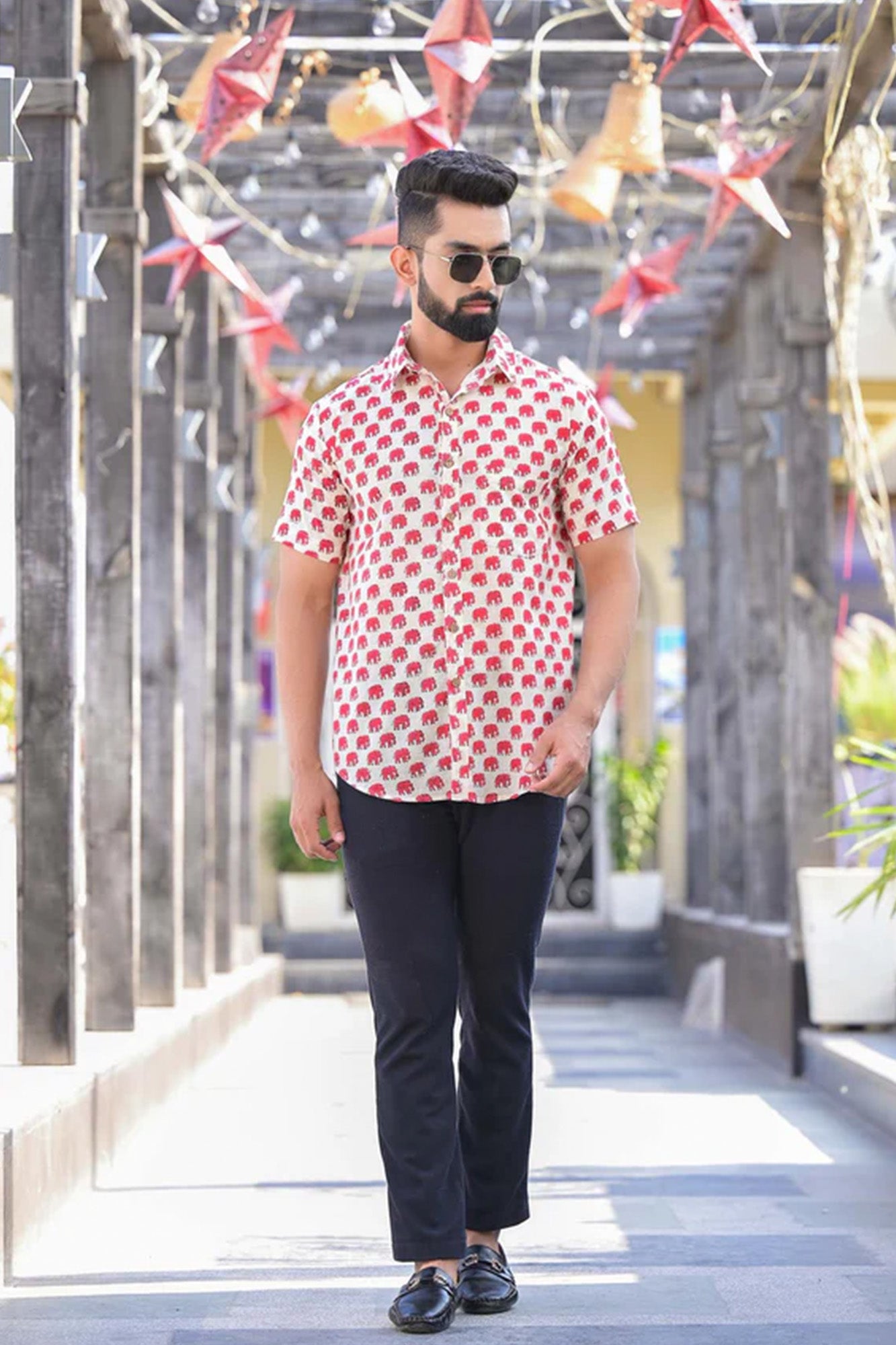 Shirt Half Sleeve Mens Elephant Red