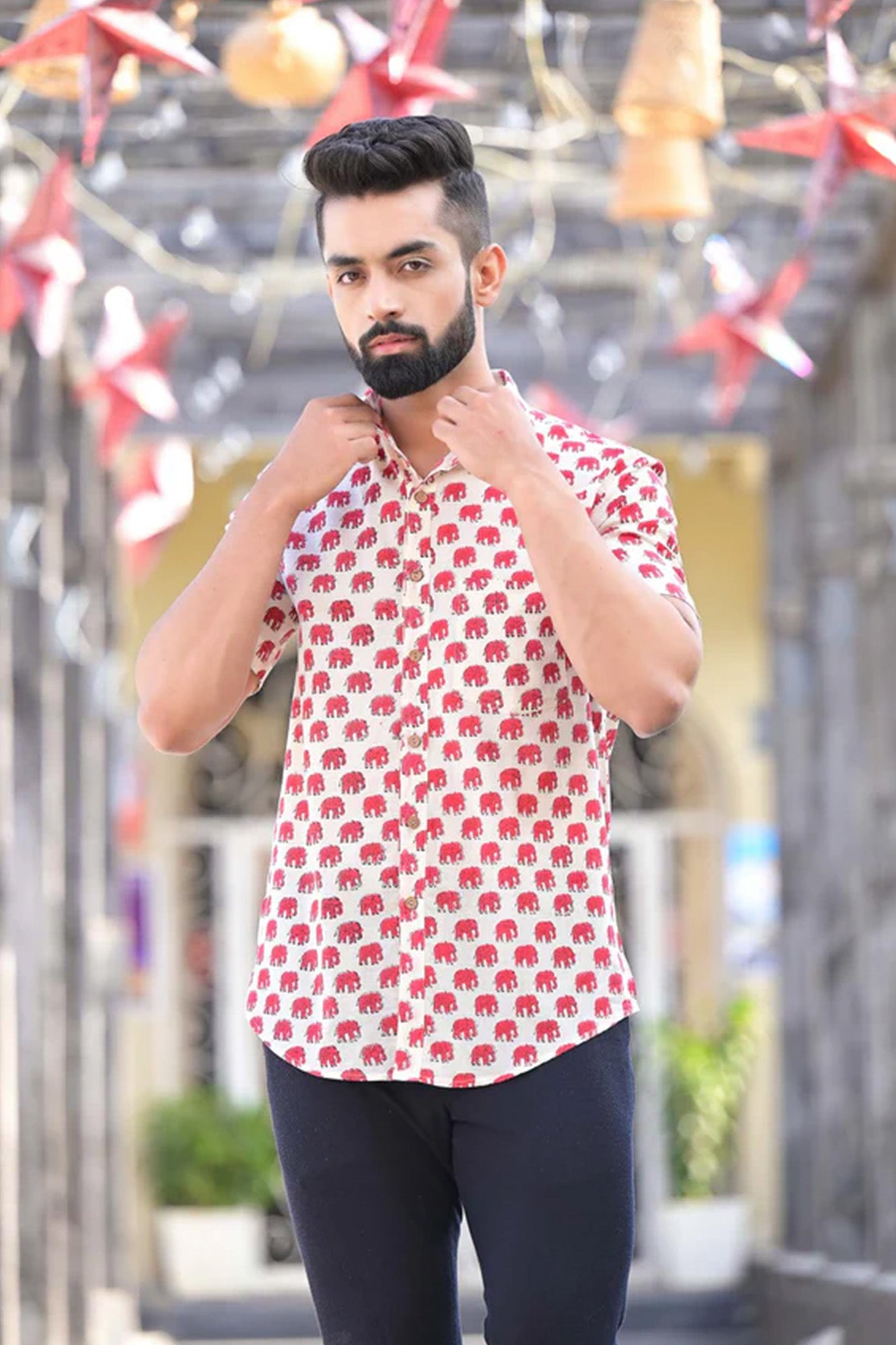 Shirt Half Sleeve Mens Elephant Red