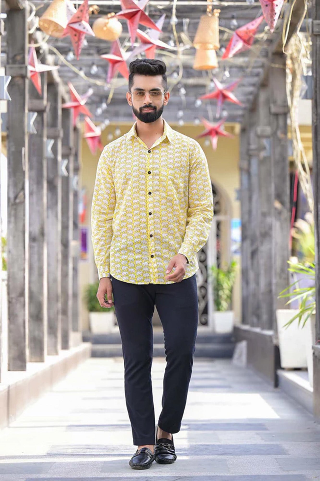 Shirt Full Sleeve Mens Elephant Yellow
