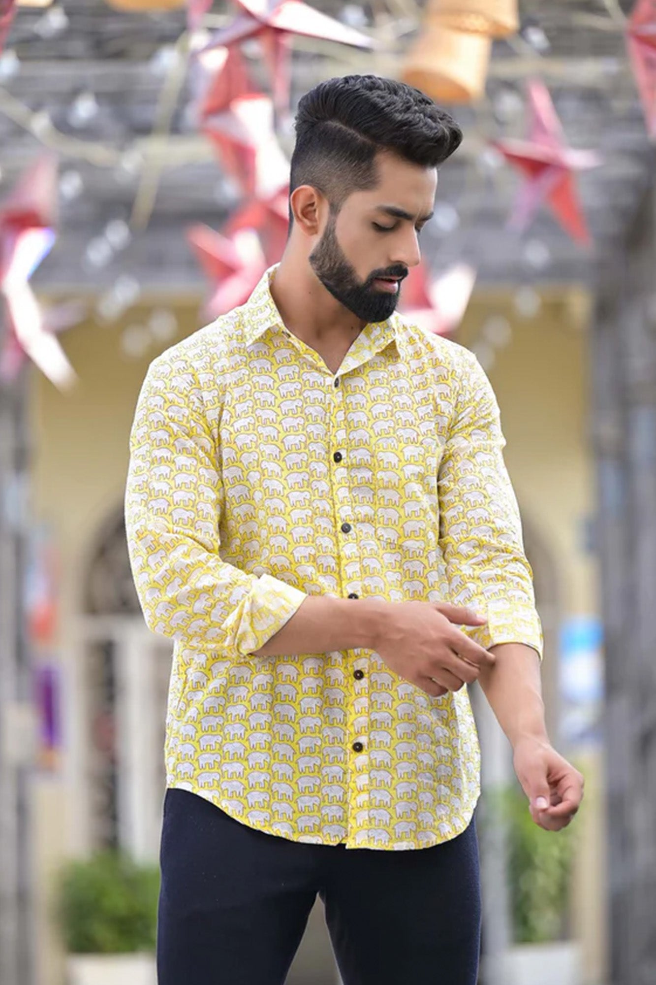 Shirt Full Sleeve Mens Elephant Yellow