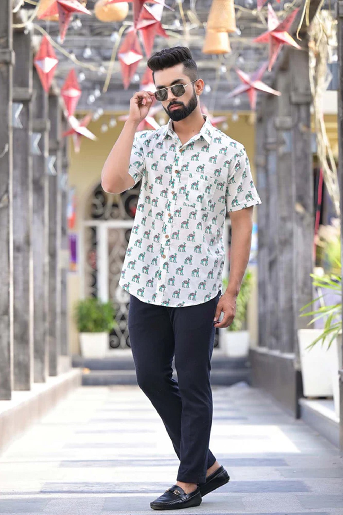Shirt Half Sleeve Mens Camel Green