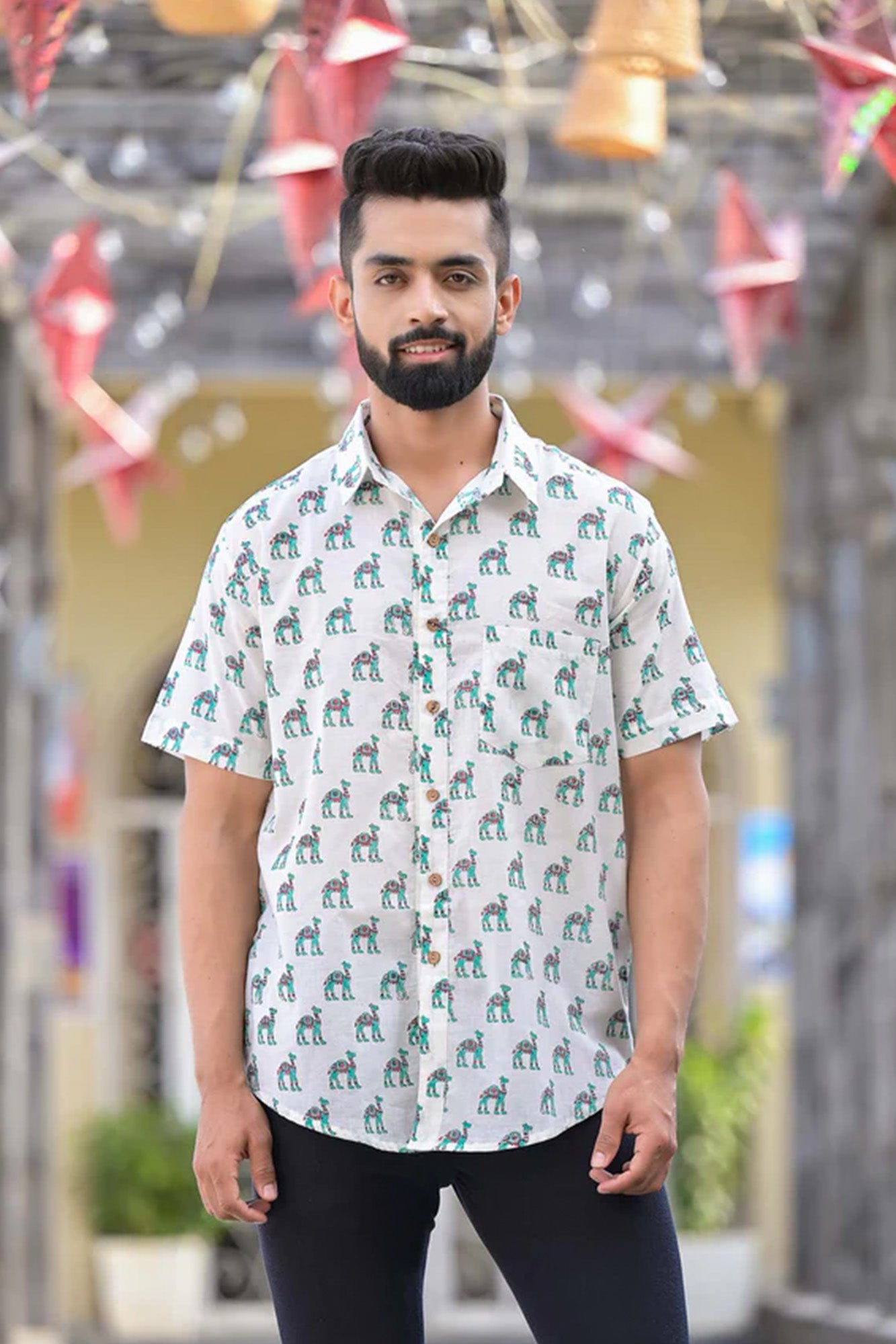 Shirt Half Sleeve Mens Camel Green