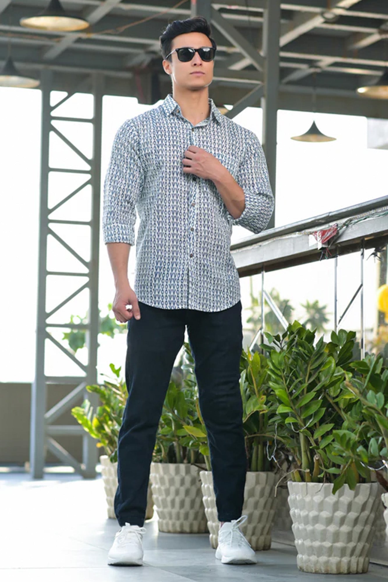 Shirt Full Sleeve Mens Droplet Blue