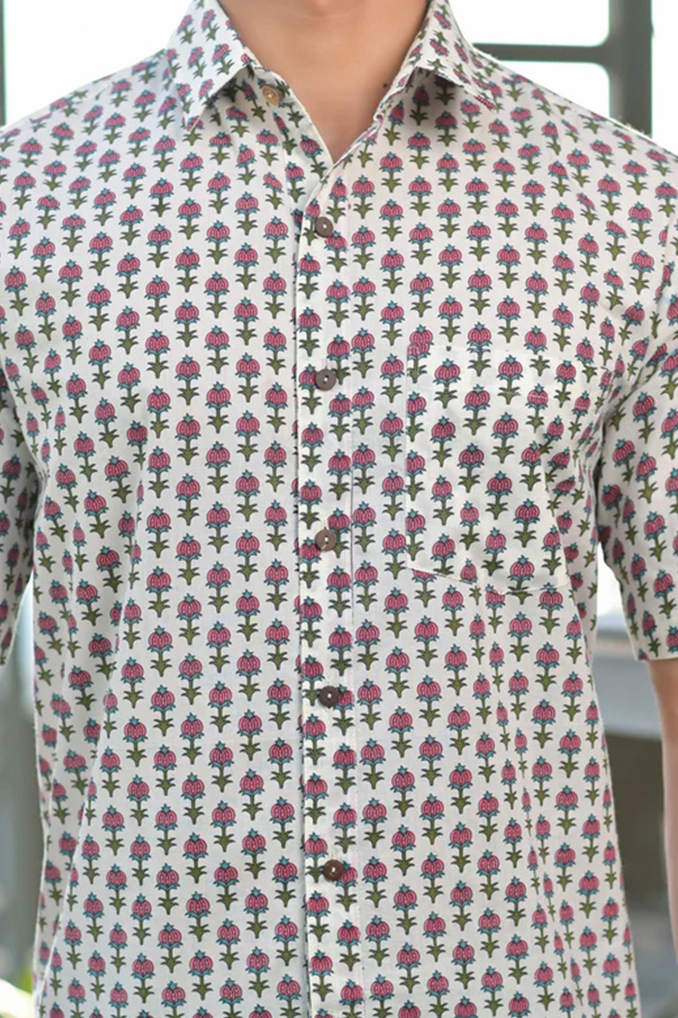 Shirt Half Sleeve Mens Block Booti Pink