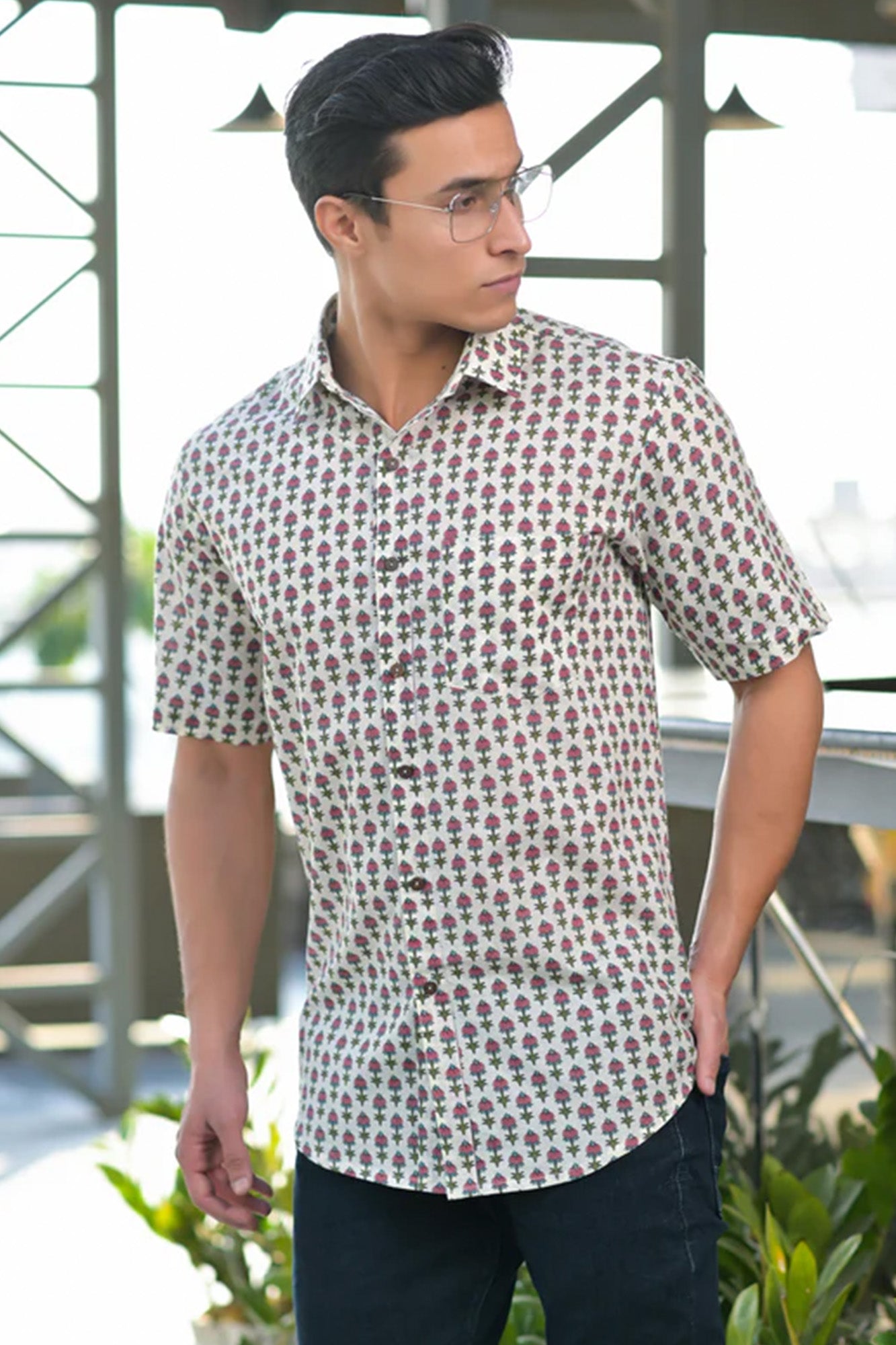 Shirt Half Sleeve Mens Block Booti Pink