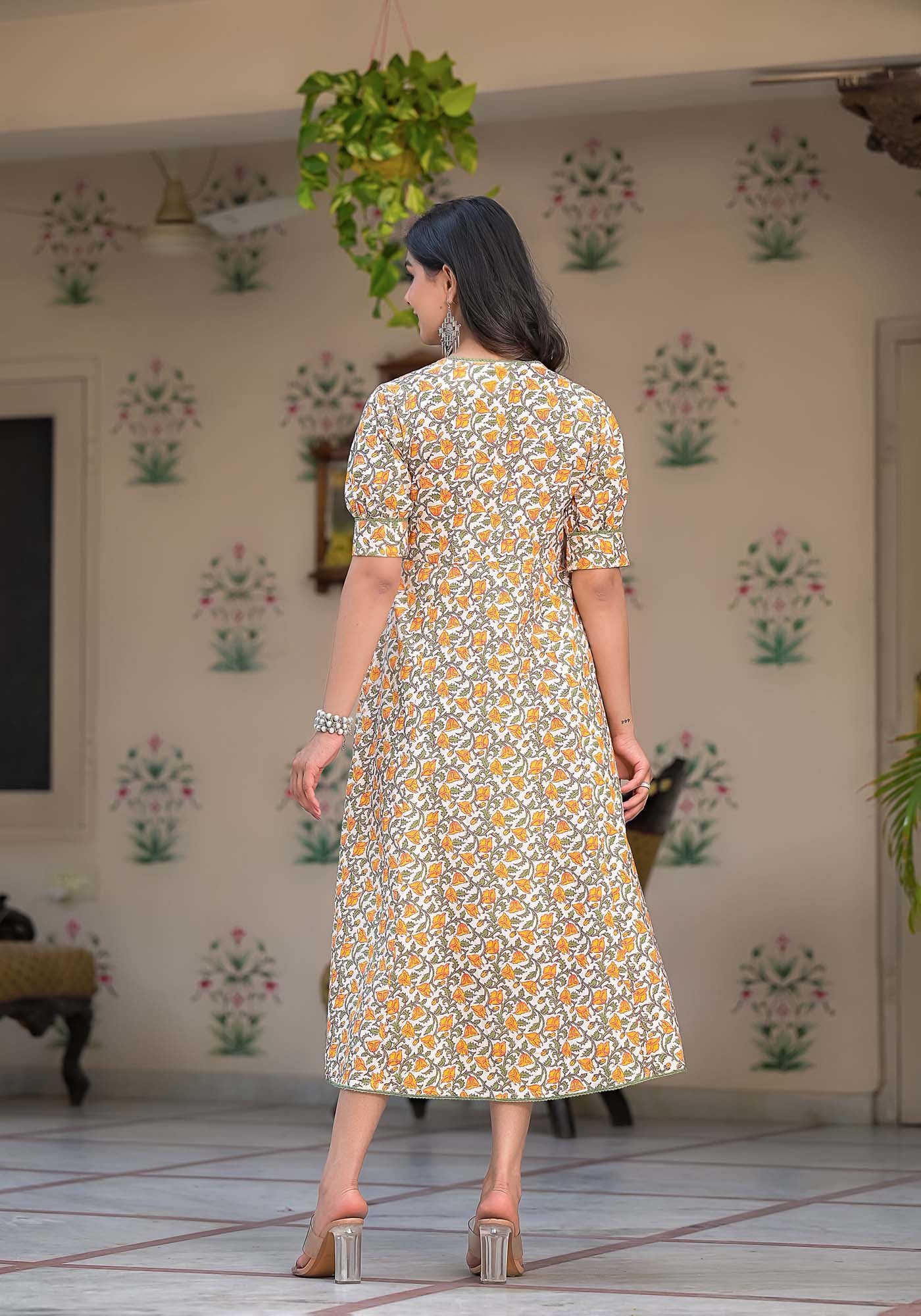 Dress Long Women Daffodil Angrakha