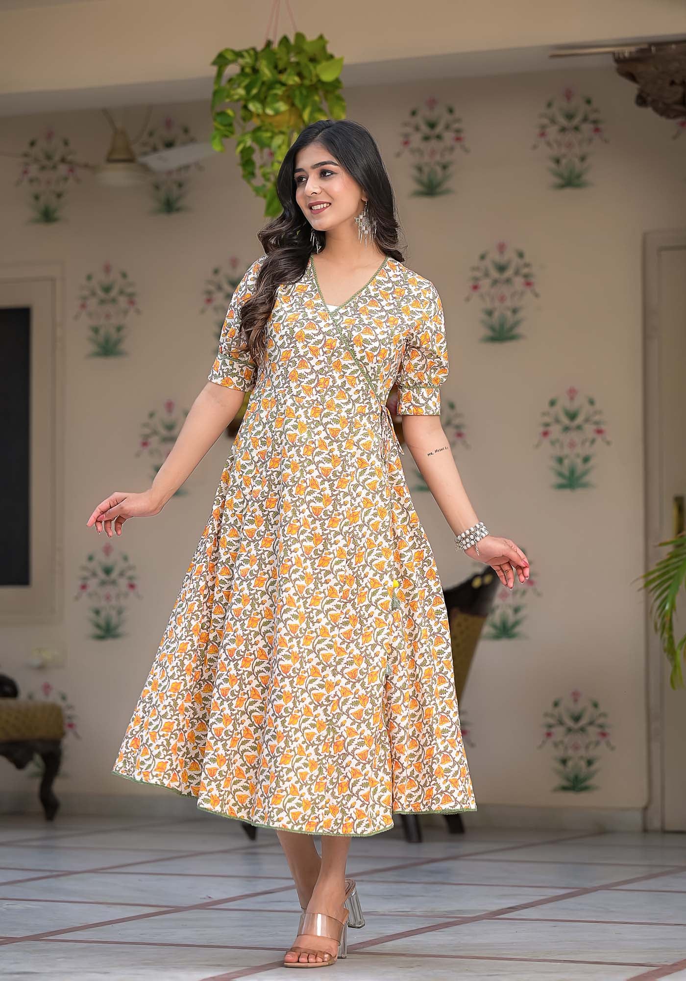 Dress Long Women Daffodil Angrakha