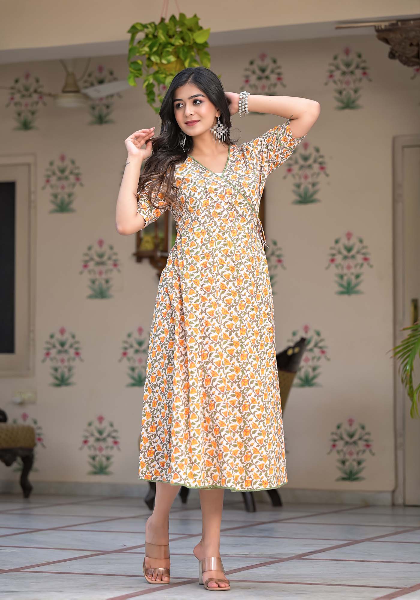 Dress Long Women Daffodil Angrakha