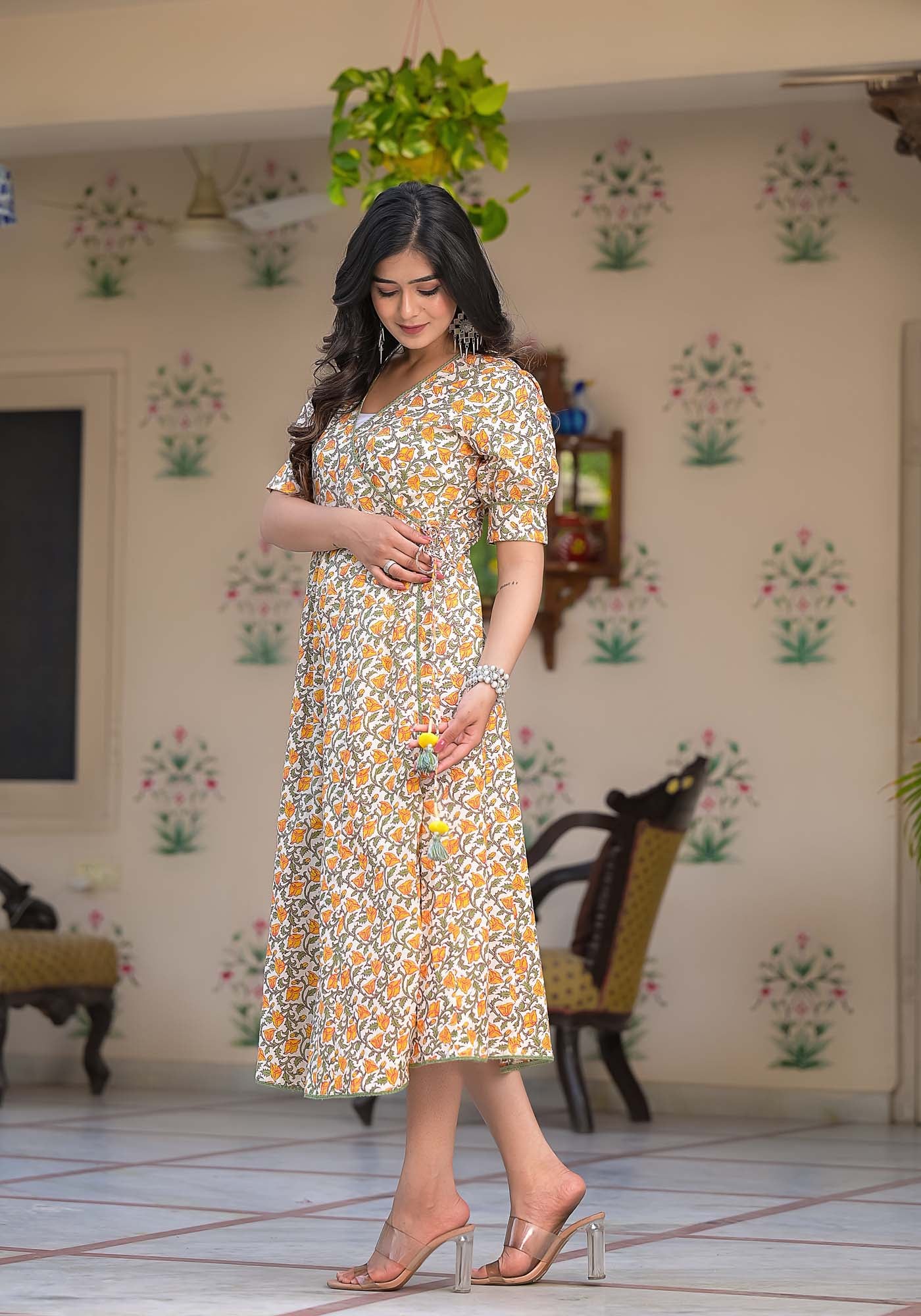 Dress Long Women Daffodil Angrakha