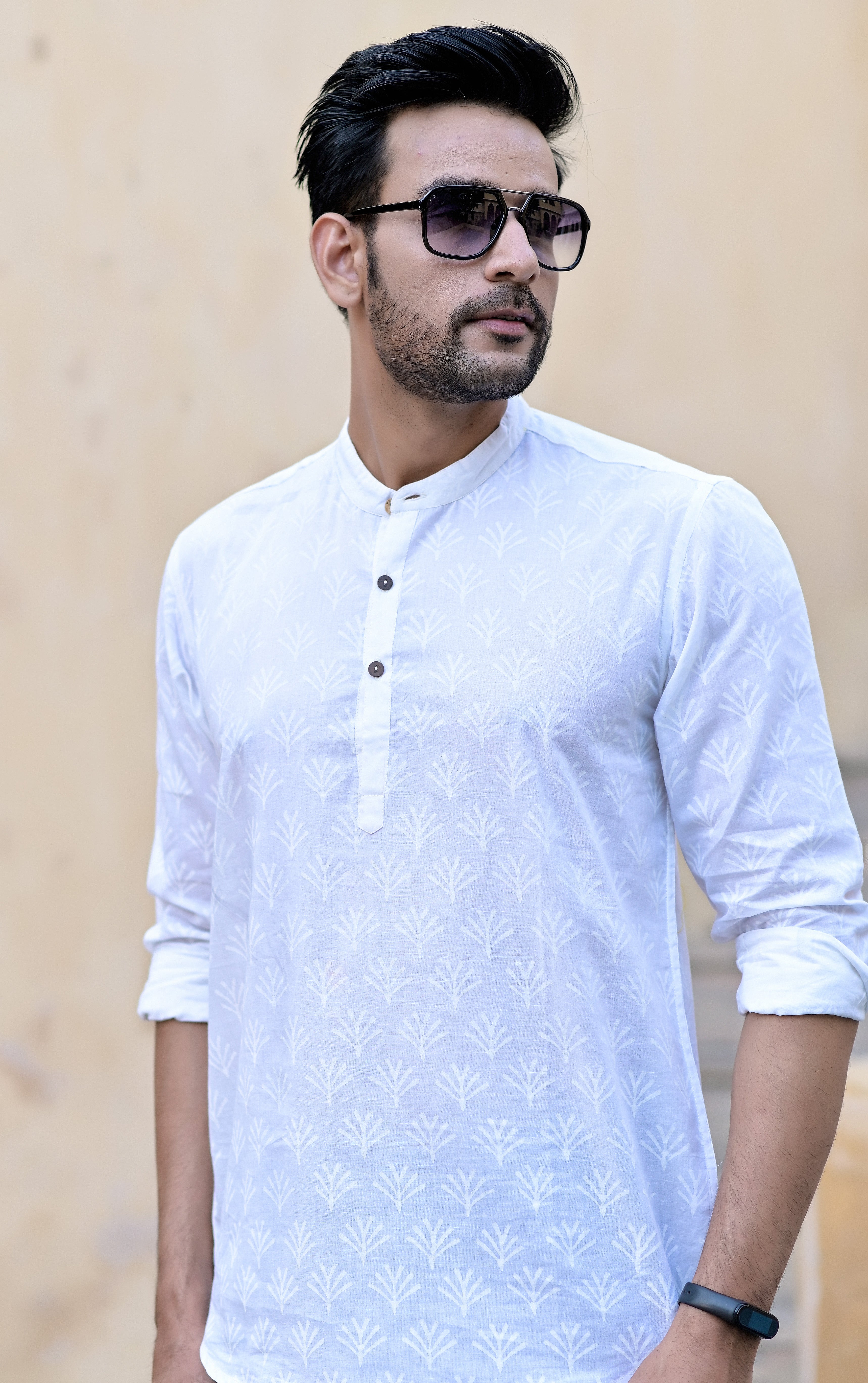 Kurta Short Mens White On White