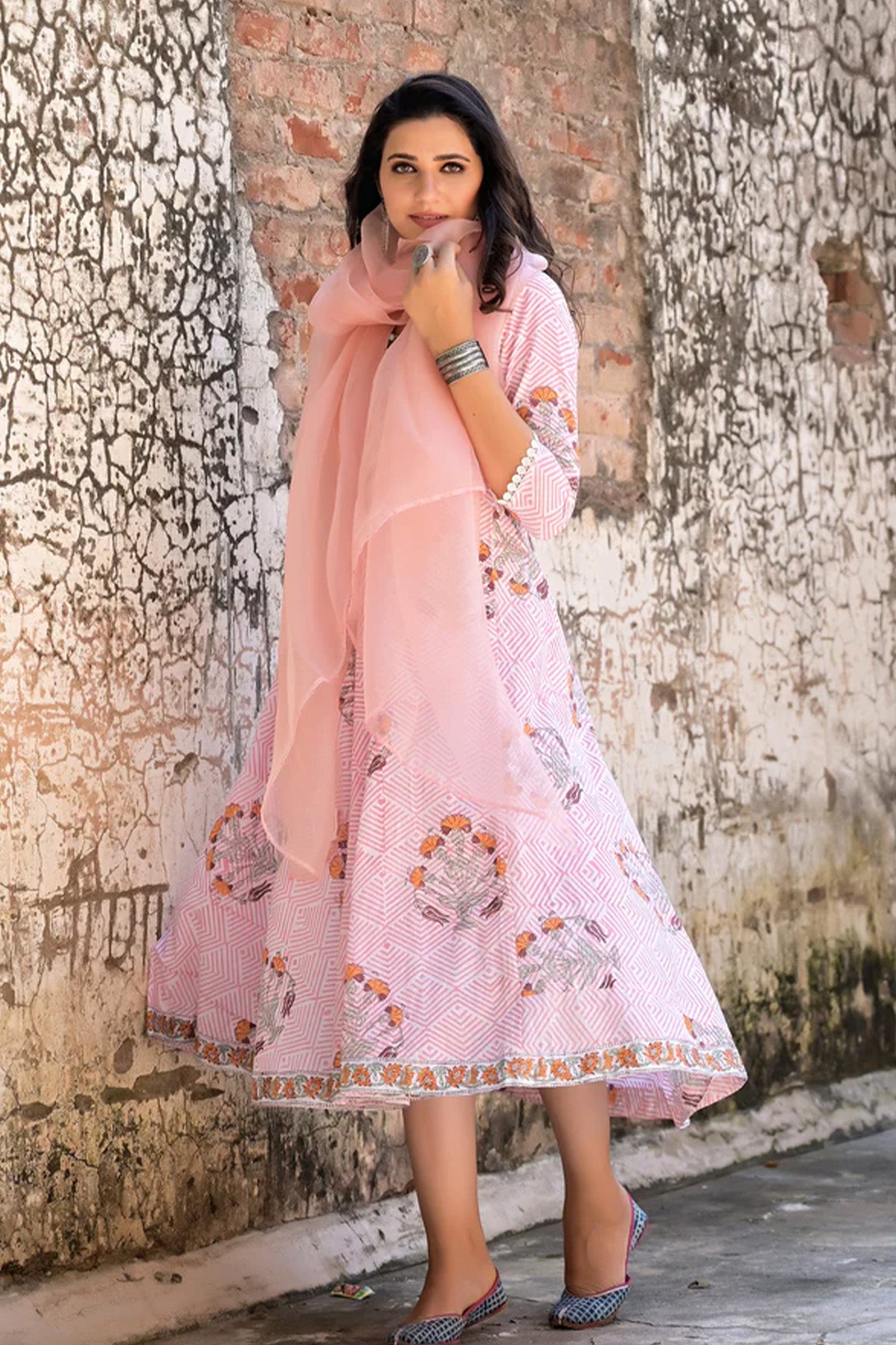 Dress Aureb Pink Geometric With Dupatta