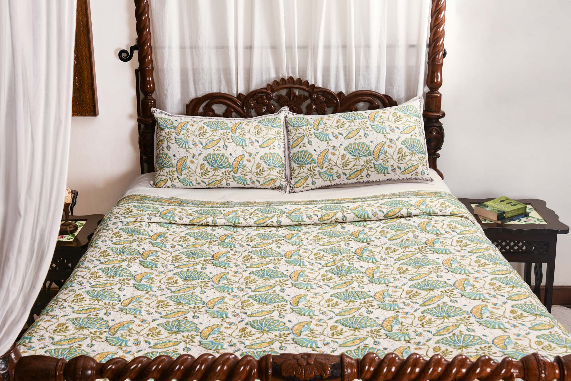 Summer Garden Quilted Bedcover - Green