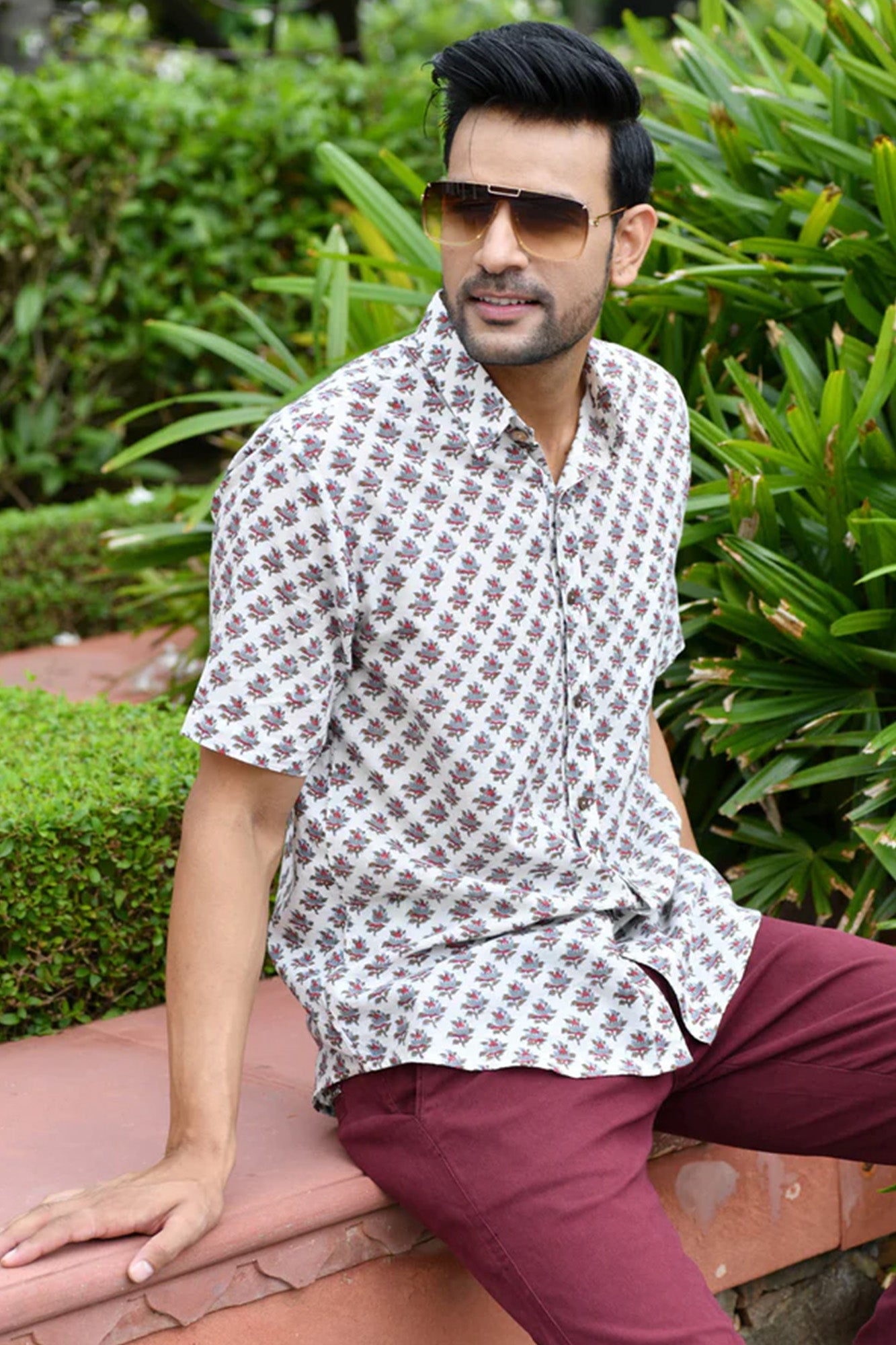 Shirt Half Sleeve Mens Brown Booti