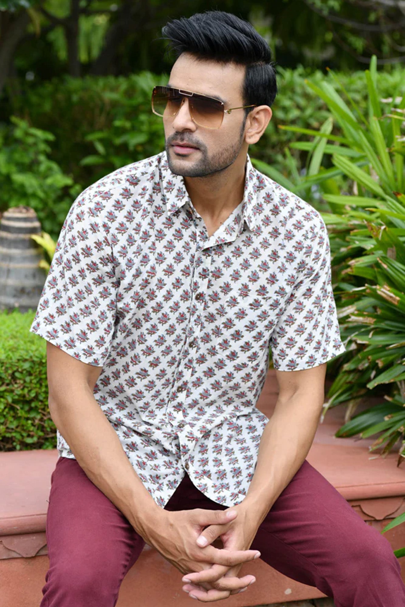 Shirt Half Sleeve Mens Brown Booti