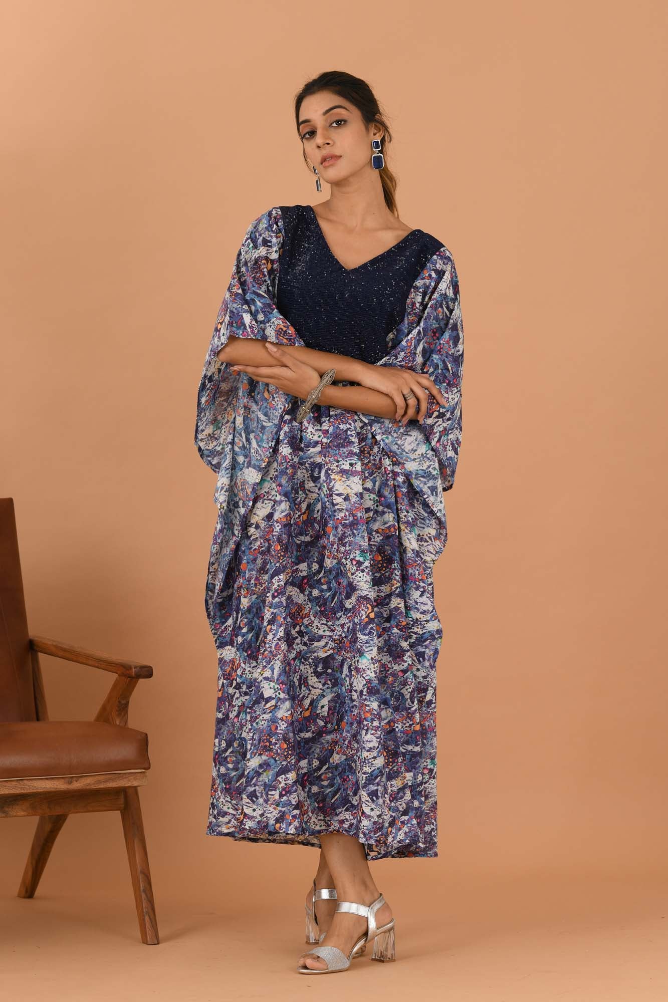Women Rose Blue Silk Dress
