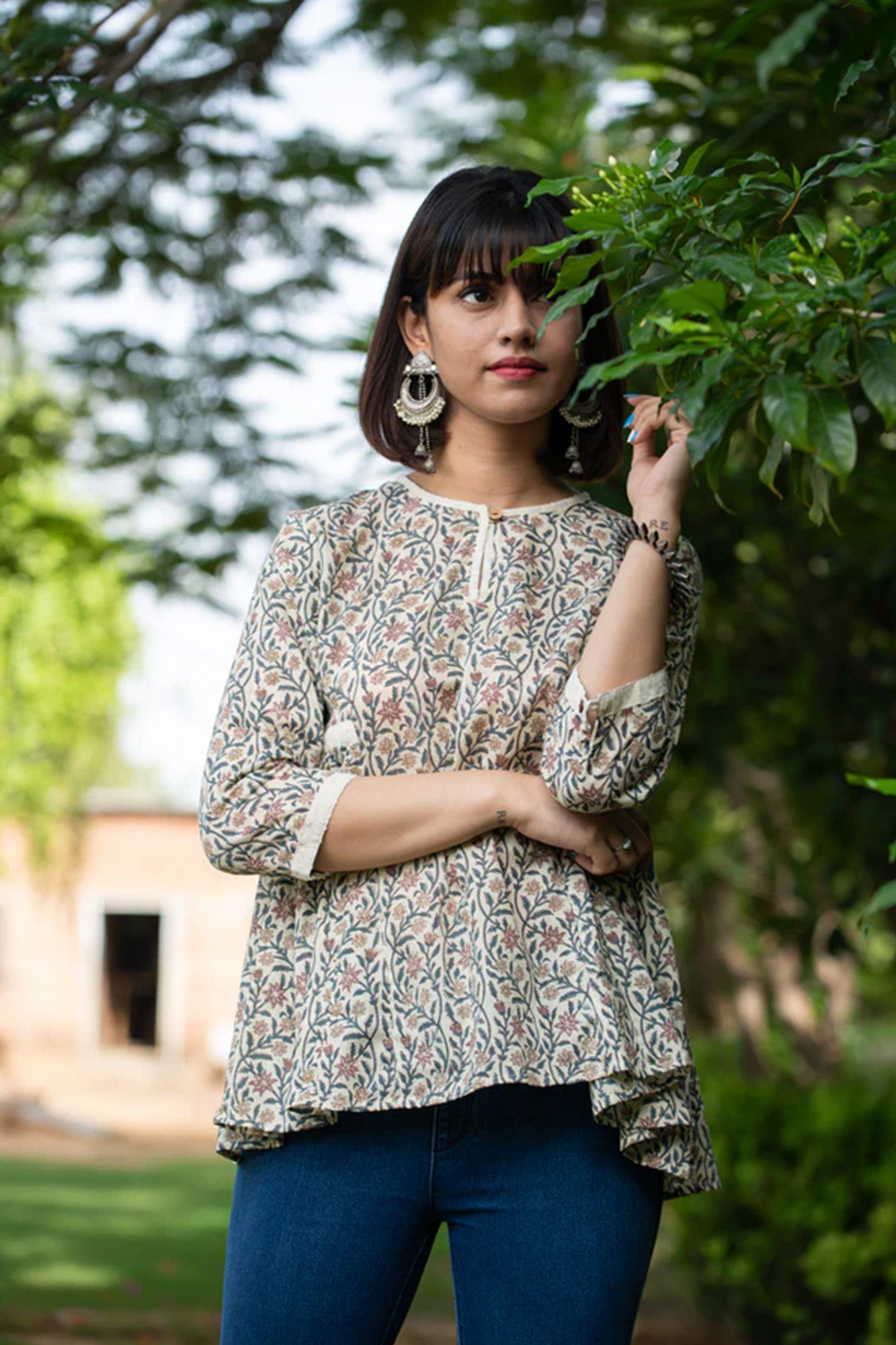 Top Women Bhopali Cream Floral